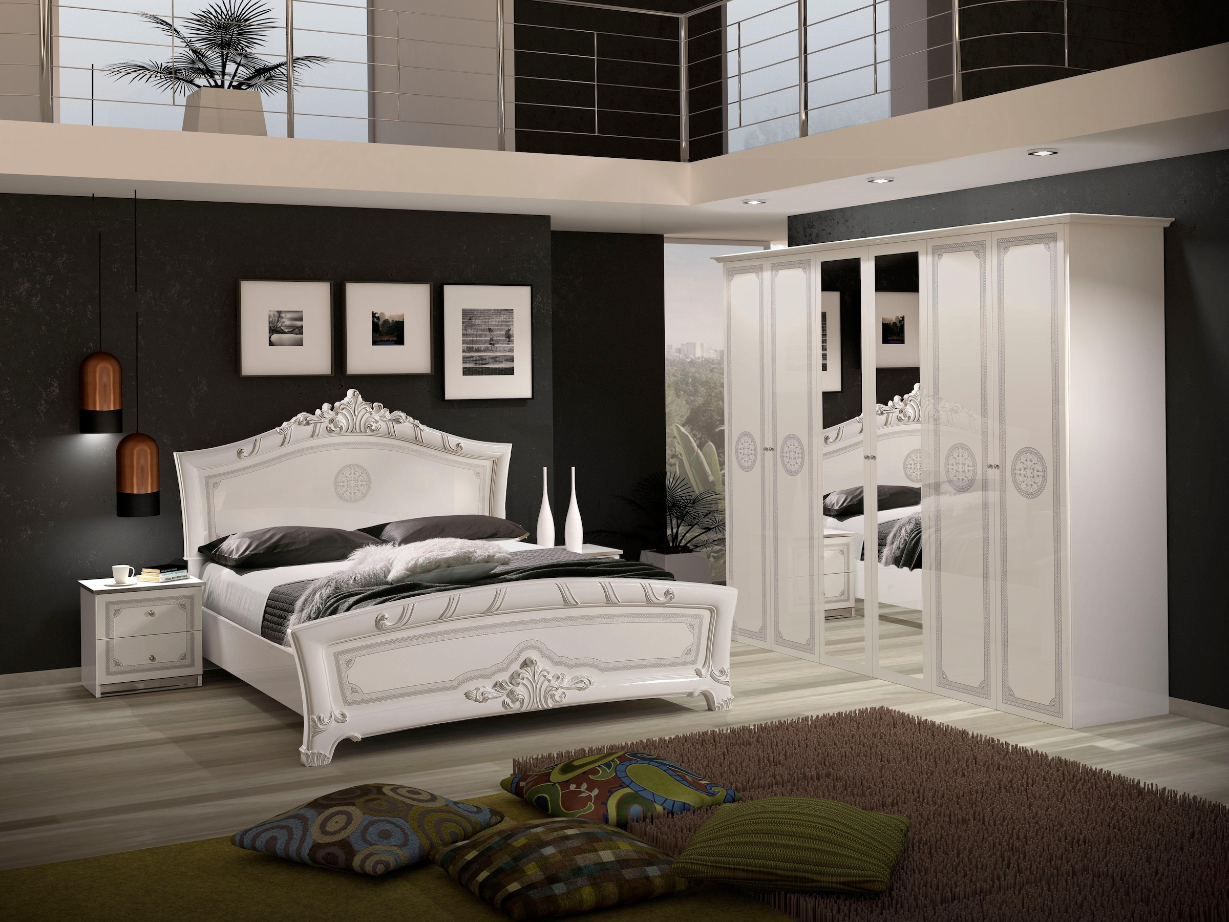 INOSIGN Bett »Greta, aus FSC-zertifiziertem Holzwerkstoff, Hochglanzoberfläche«, (Liegefläche 180x200cm), im italienischen Barock- KLassik-Stil mit opulenten Verzierungen