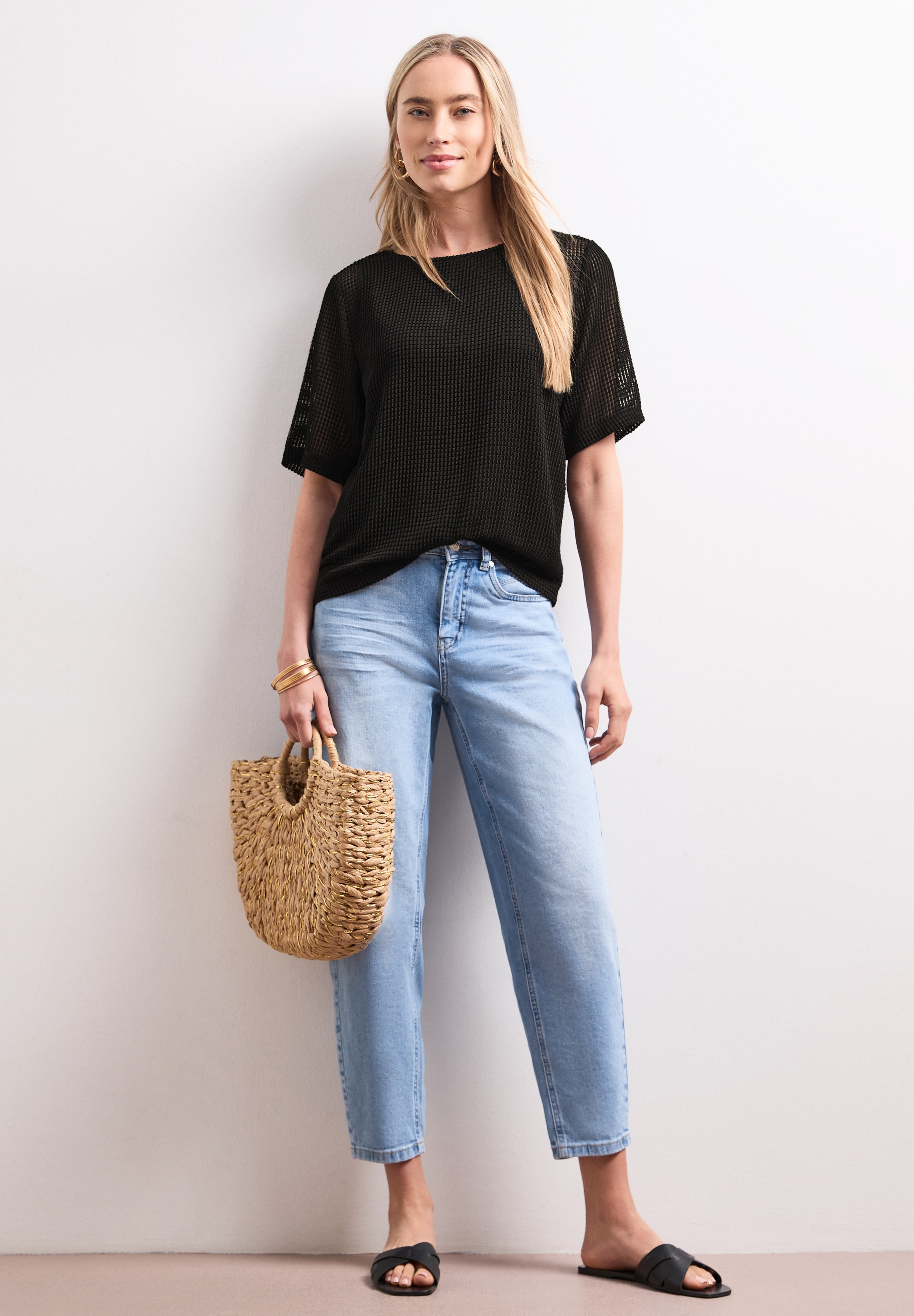 STREET ONE 2-in-1-Shirt Sommershirt aus Mesh mit U-Boot-Ausschnitt