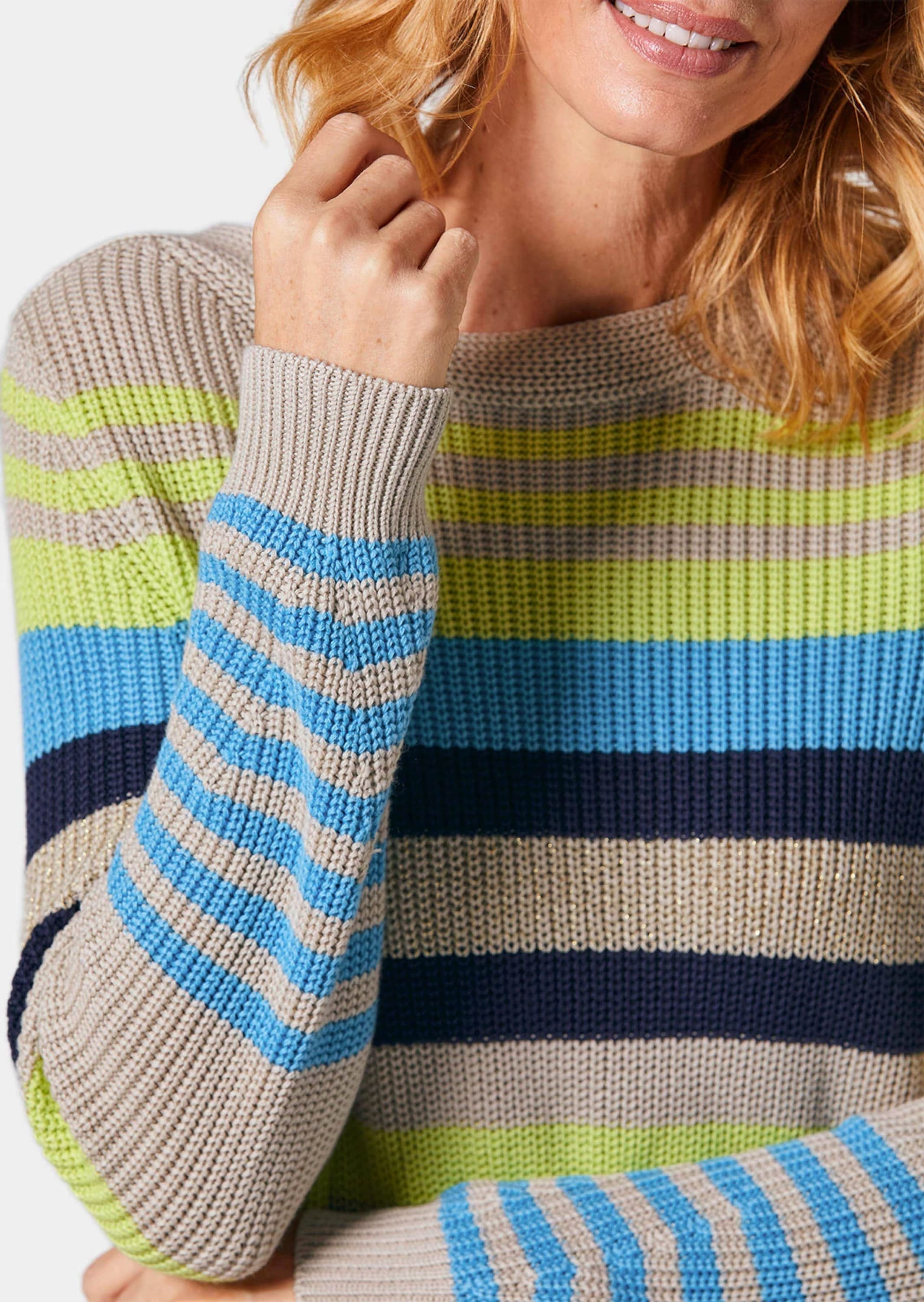 GOLDNER Rundhalspullover »Kurzgröße Ringelpullover« mit dezentem Glanzeffekt