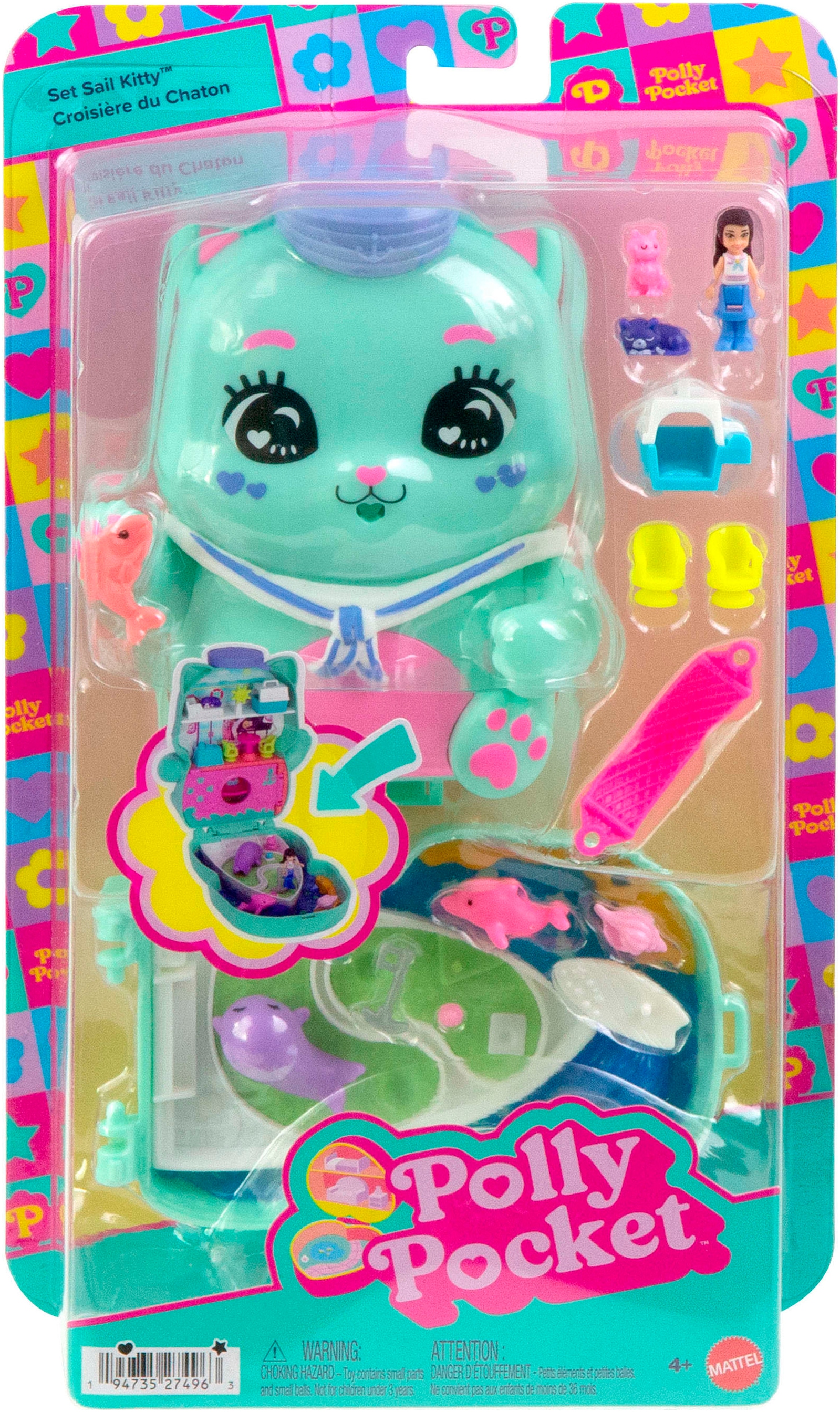 Polly Pocket Spielwelt »Matrosenkatze-Schatulle«, (Set, 12 tlg.), mit 1 Puppe, 2 kleinen Kätzchen und Zubehör