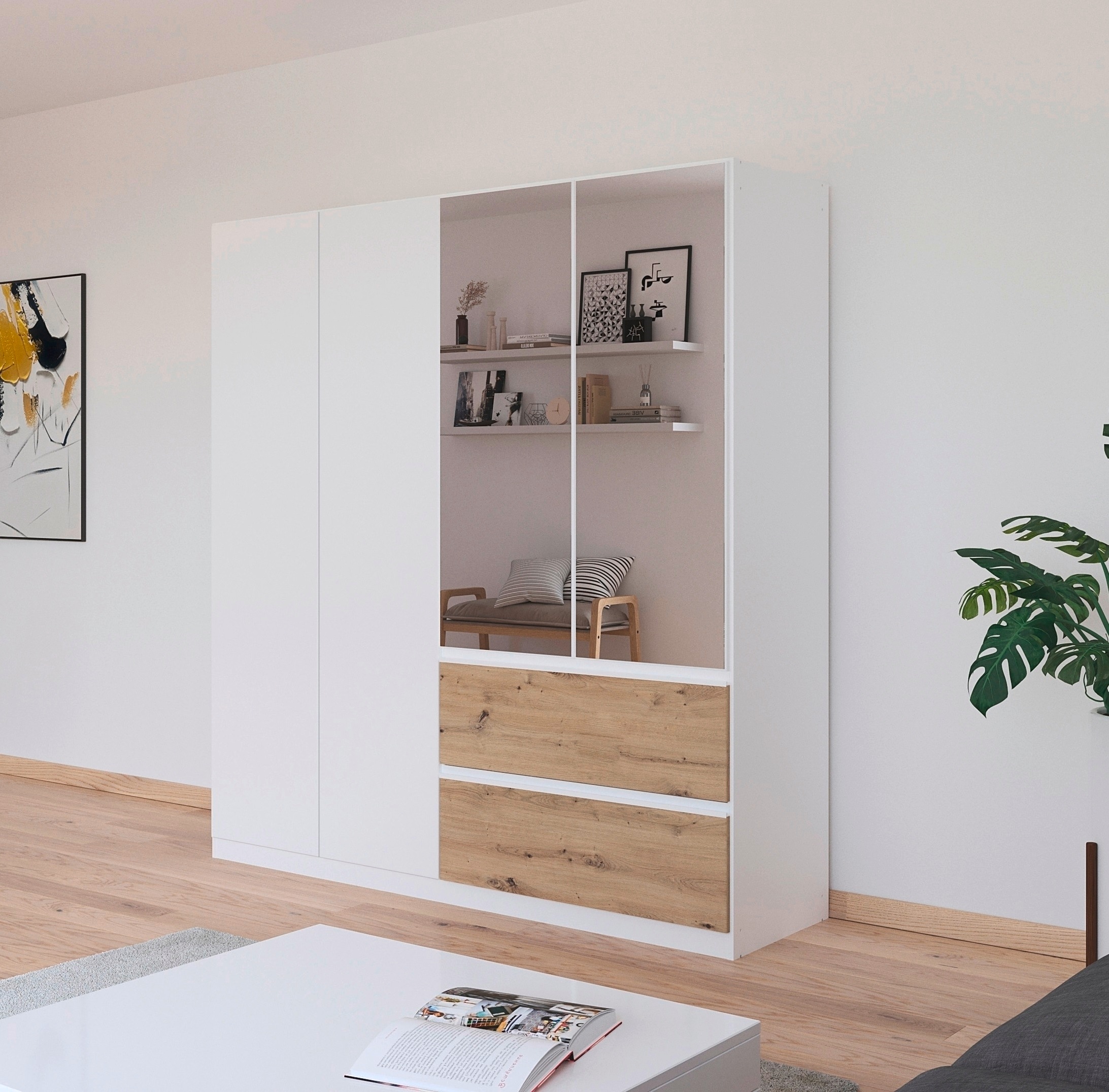 rauch Drehtürenschrank »Kleiderschrank Schrank Garderobe Wäscheschrank COSTA in 3 Breiten«, mit Spiegel, grifflose Front und Push-to-Open Funktion MADE IN GERMANY
