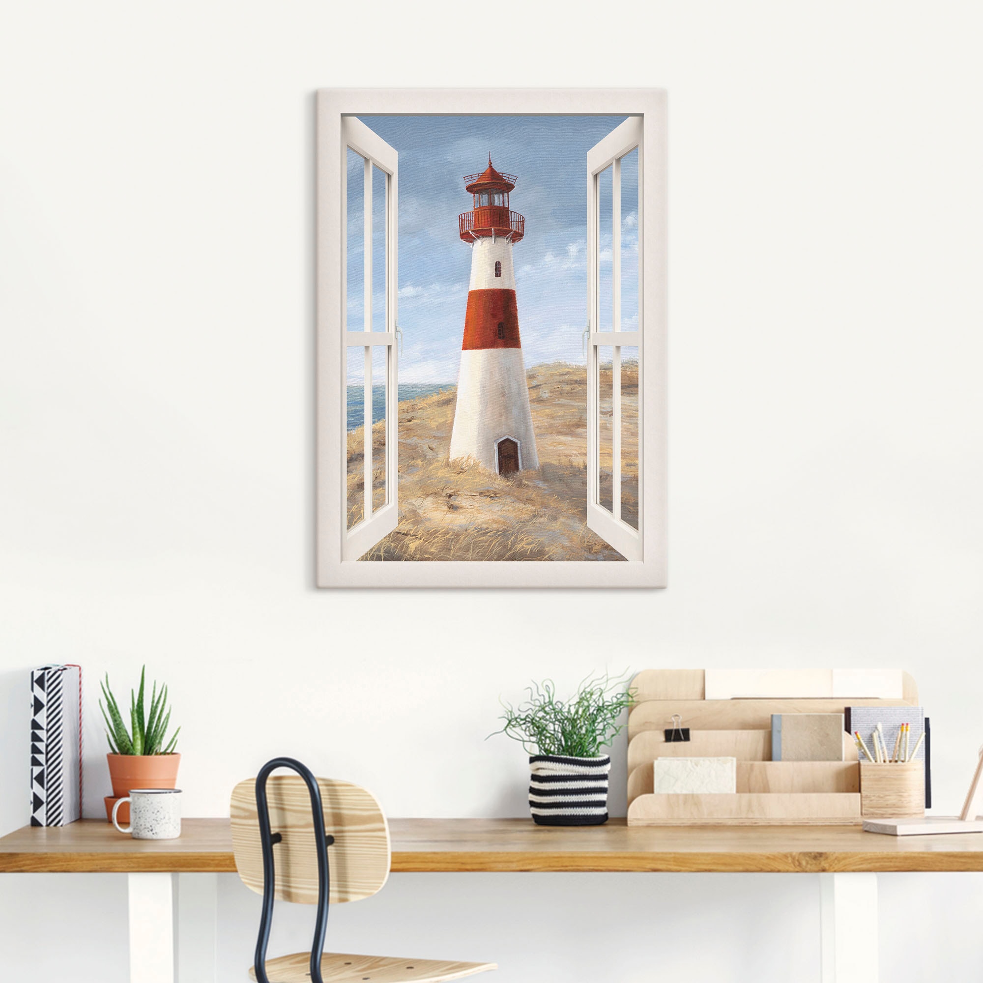 Artland Wandbild »Leuchtturm I Fensterblick«, Gebäude, (1 St.), als Alubild, Outdoorbild, Leinwandbild, Poster in verschied. Größen