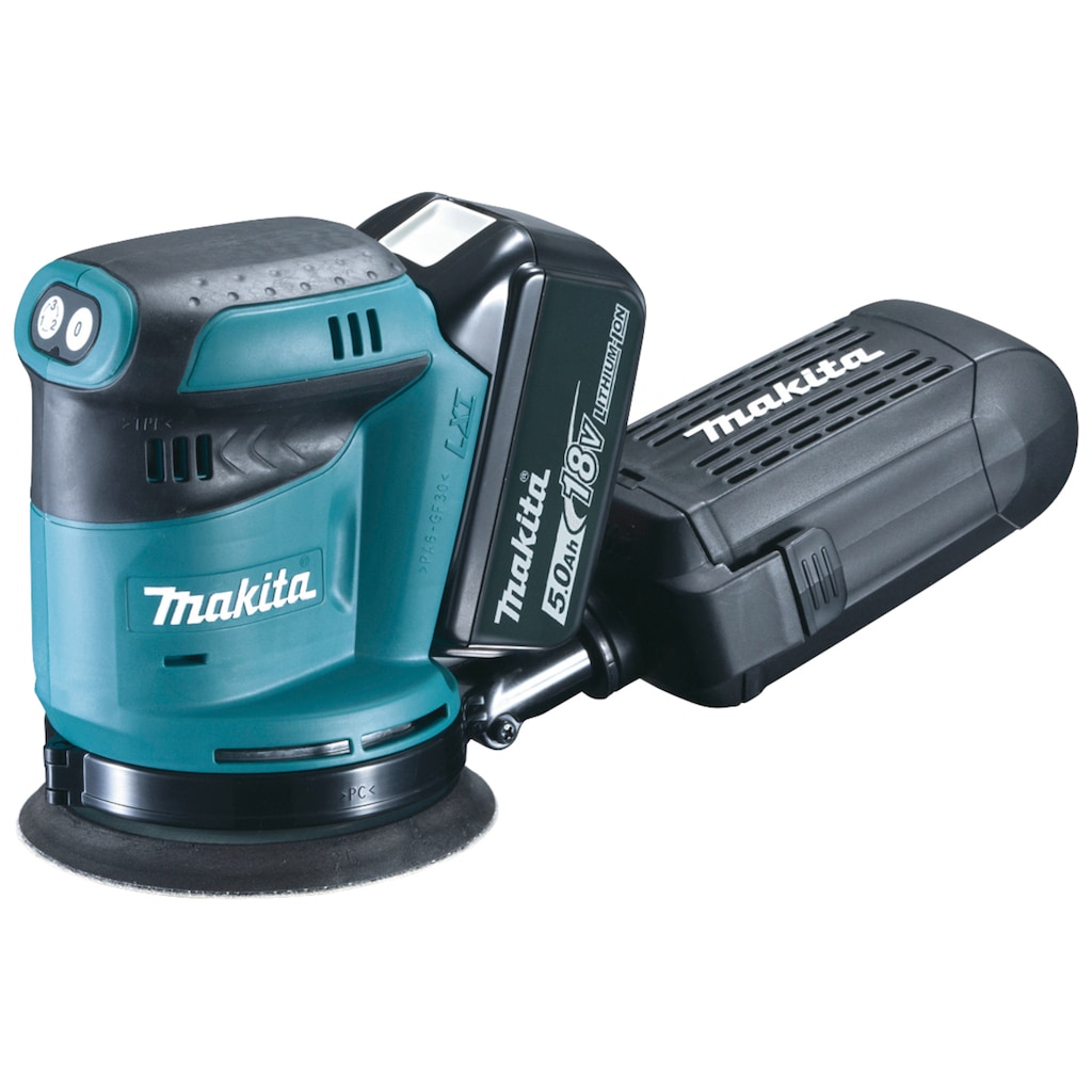 Makita Exzenterschleifer »DBO180RTJ«, mit 2 Akkus 18V/5,0 Ah, Ladegerät und MAKPAC 2