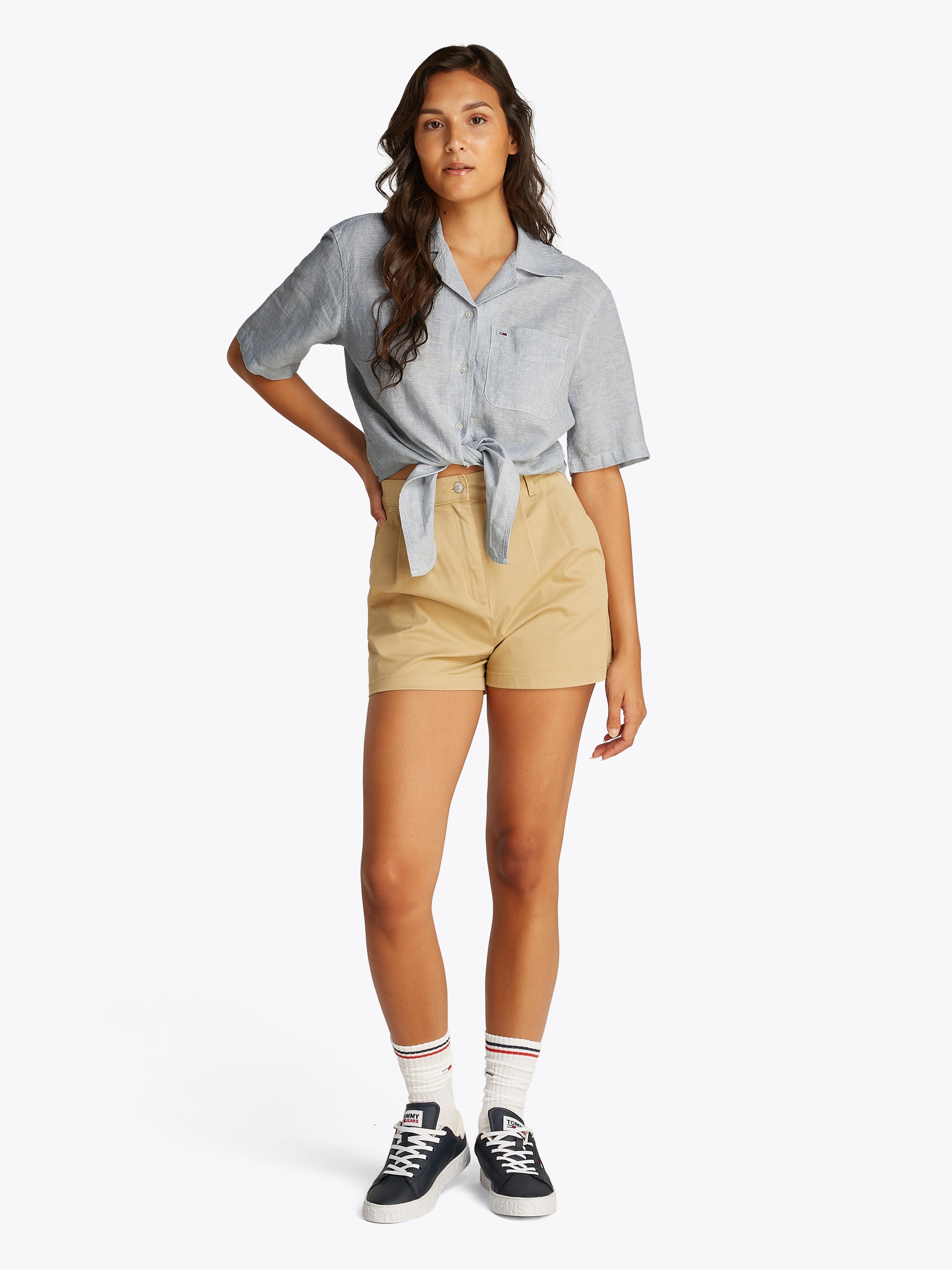 Tommy Jeans T-Shirt »TJW CRP LINEN SS SHIRT«, mit Brusttasche, Logostickerei
