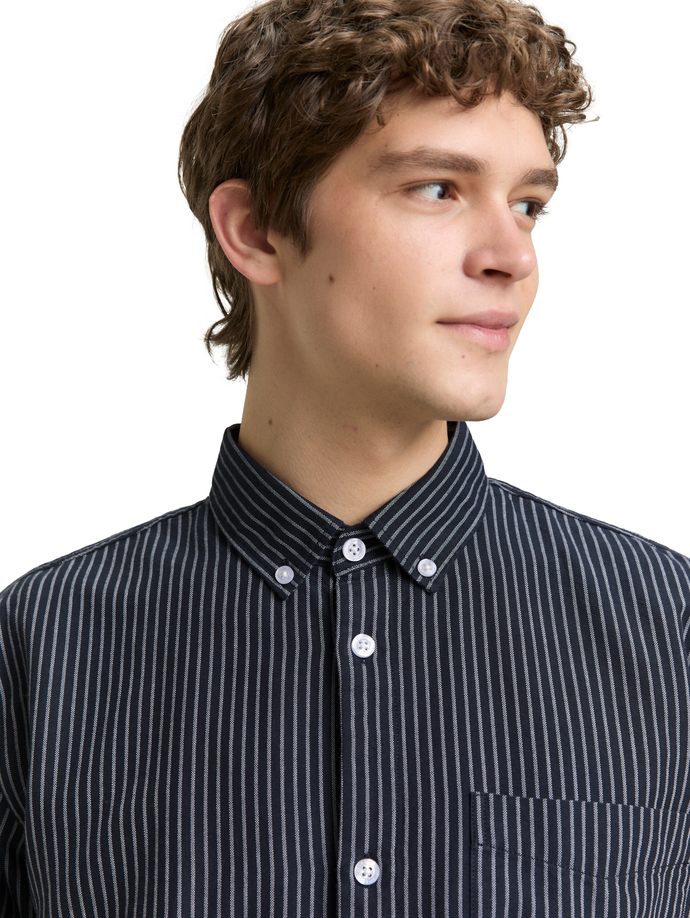 TOM TAILOR Denim Langarmhemd gestreift, mit Button-down-Kragen