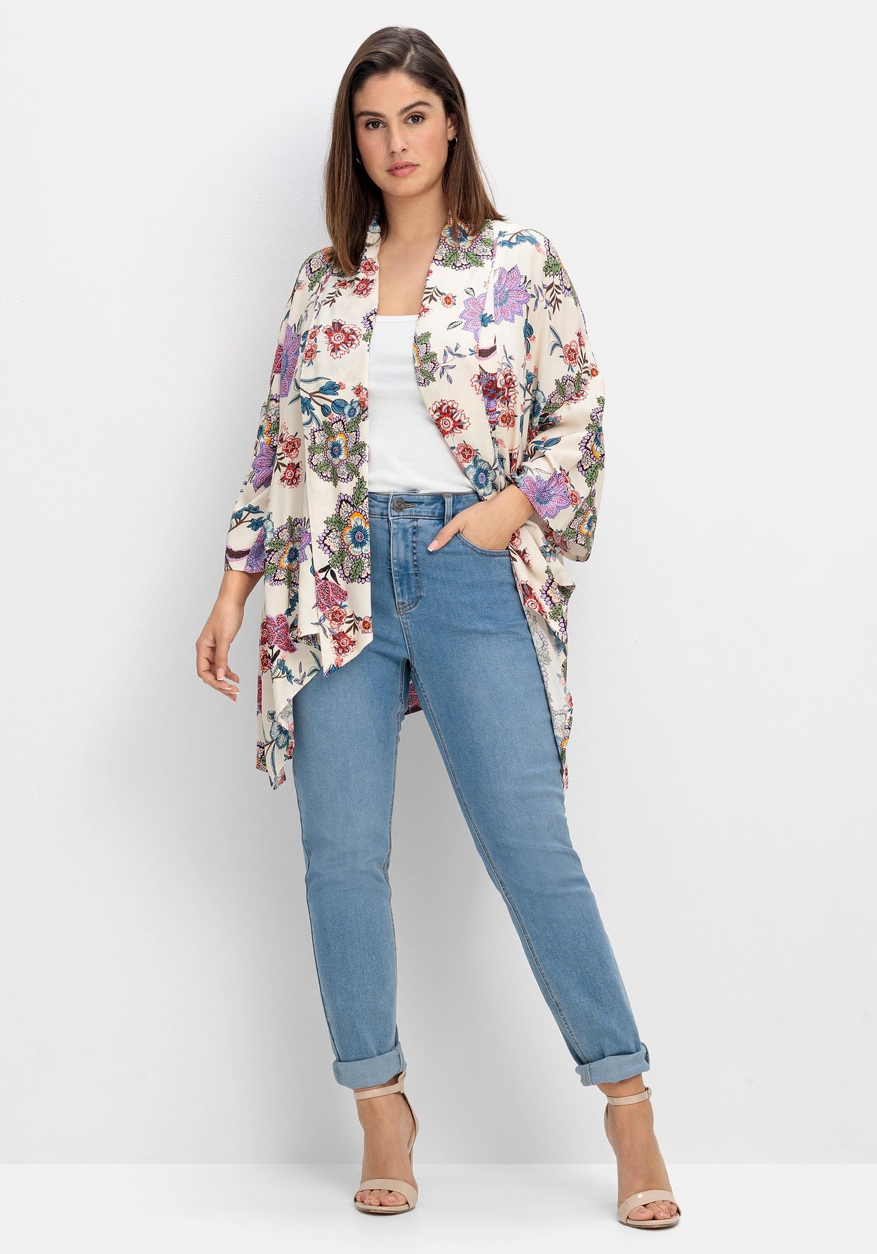 Sheego Longbluse »Blusenjacke im Kimono-Stil, mit Blumendruck«