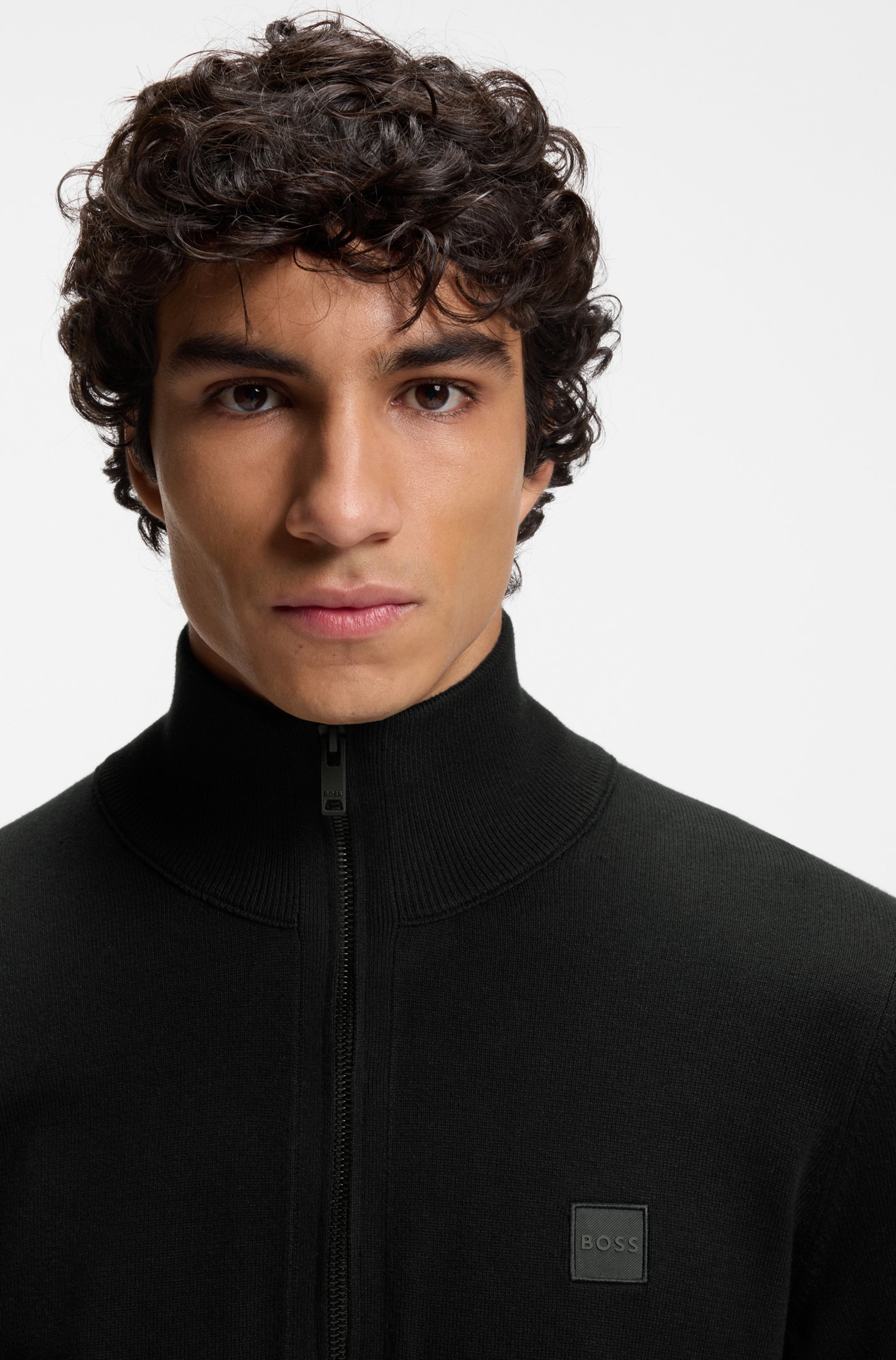 BOSS ORANGE Rollkragenpullover »Kanobix« Regular fit, Stehkragen mit Reißverschluss, Ton-in-Ton Logo