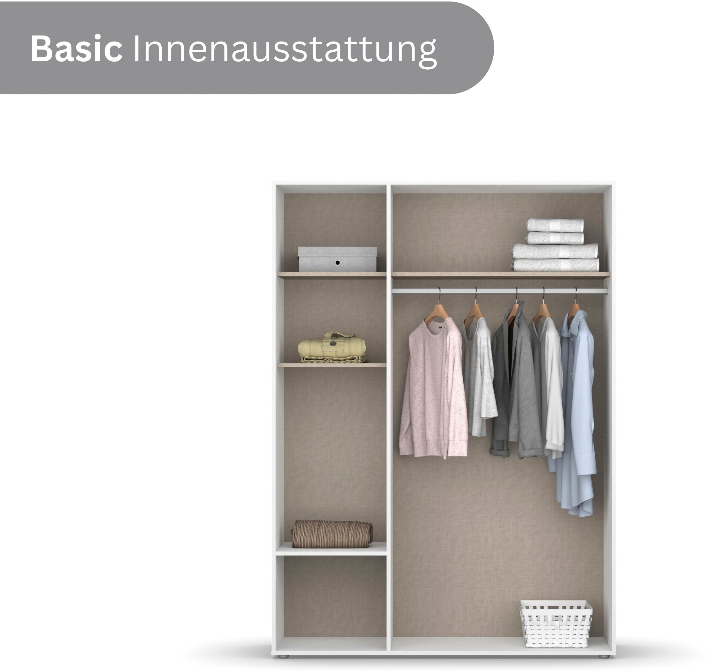rauch Drehtürenschrank »Kleiderschrank Schrank Garderobe Wäscheschrank NAGATA mit Spiegel« in 3 verschiedenen Ausstattungen BASIC/CLASSIC/PREMIUM,  und Schubladen sowie Stangengriffen TOPSELLER MADE IN GERMANY