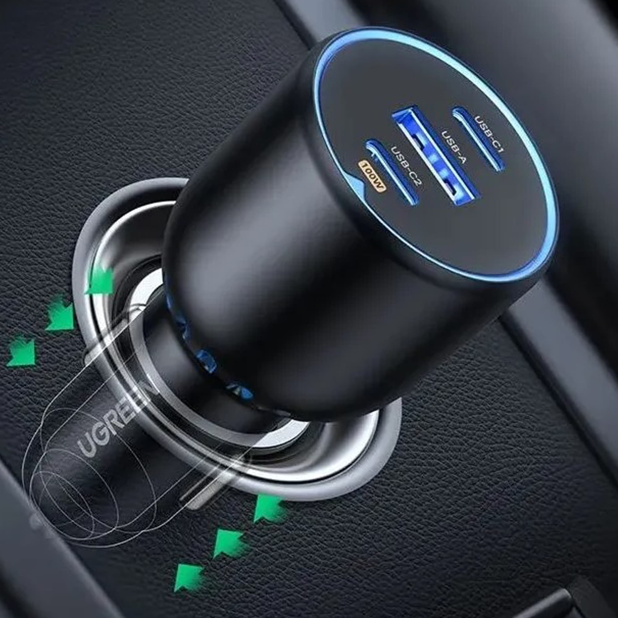 UGREEN USB-Ladegerät »130W 3-Port Fast Car Charger EC705«, 2x USB-A und 1x USB-C fürs Auto