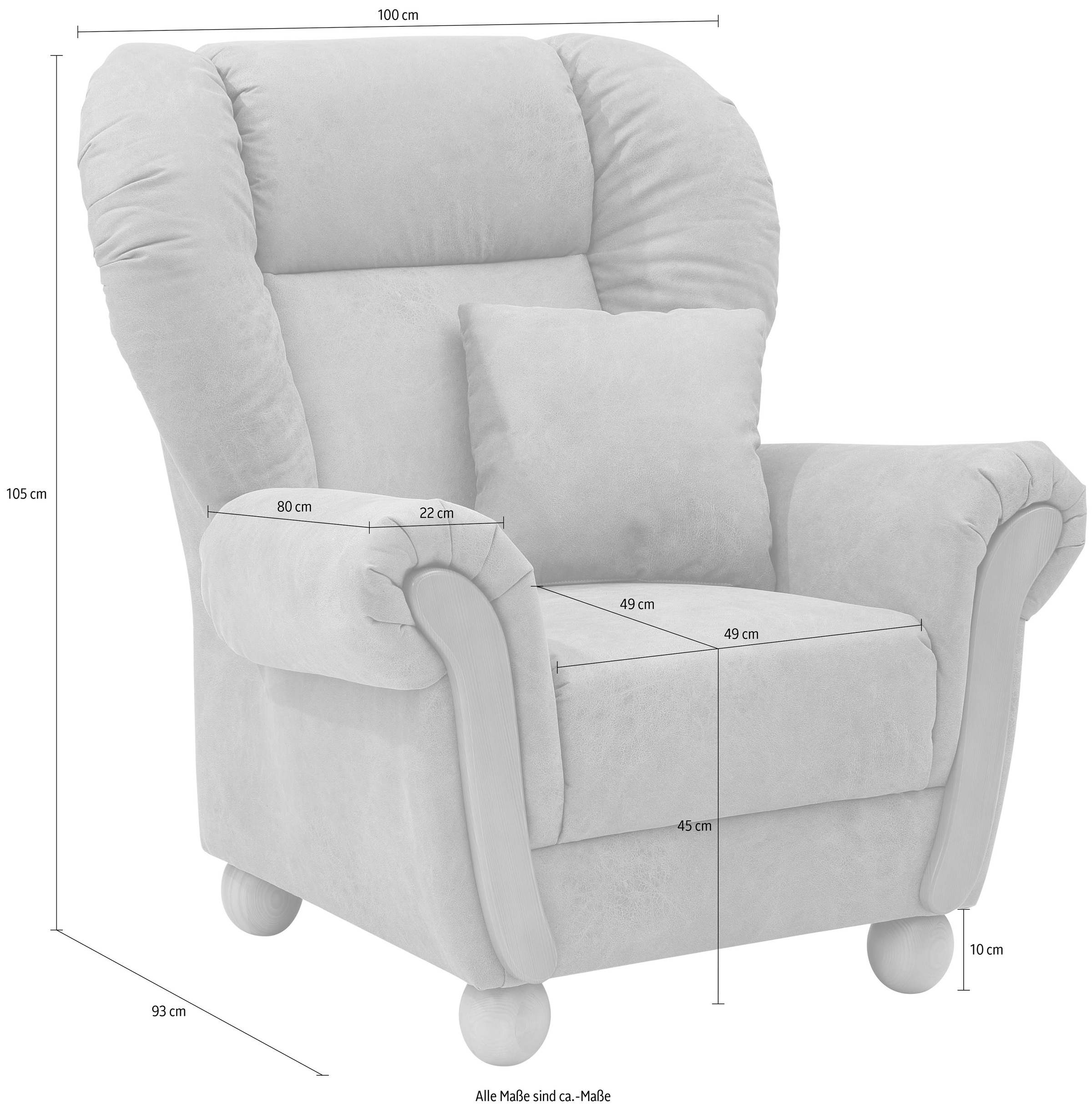 Home affaire Loungesessel »Milano Vintage, Hochlehnsessel, Ohrensessel« hoher Sitzkomfort mit hoher Rückenlehne, incl. Zierkissen