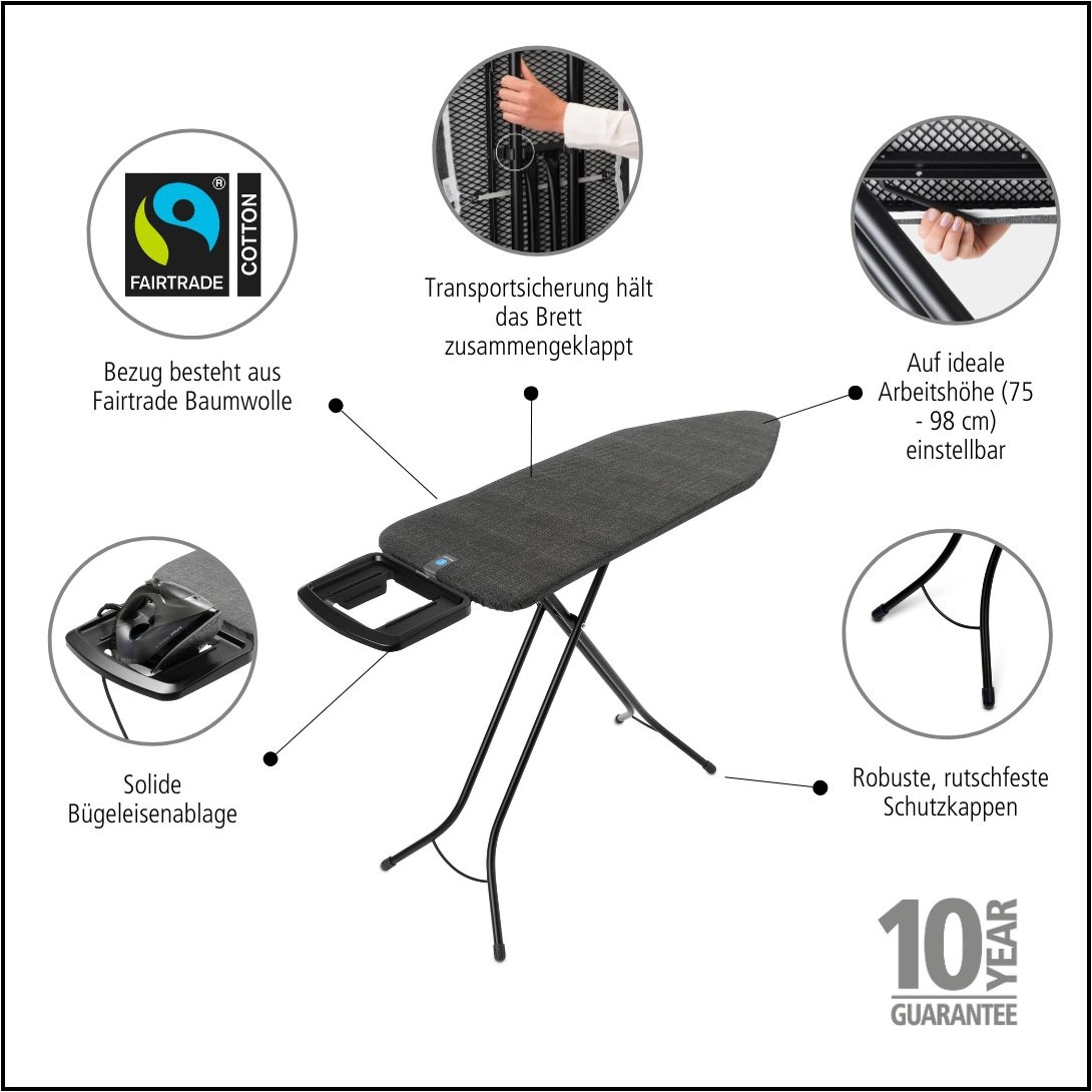 Brabantia Bügelbrett »Bügeltisch C, 124 x 45 cm, Dst-Mulde Solide« Bügelfläche 124 cmx45 cm Fairtrade-zertifiziert