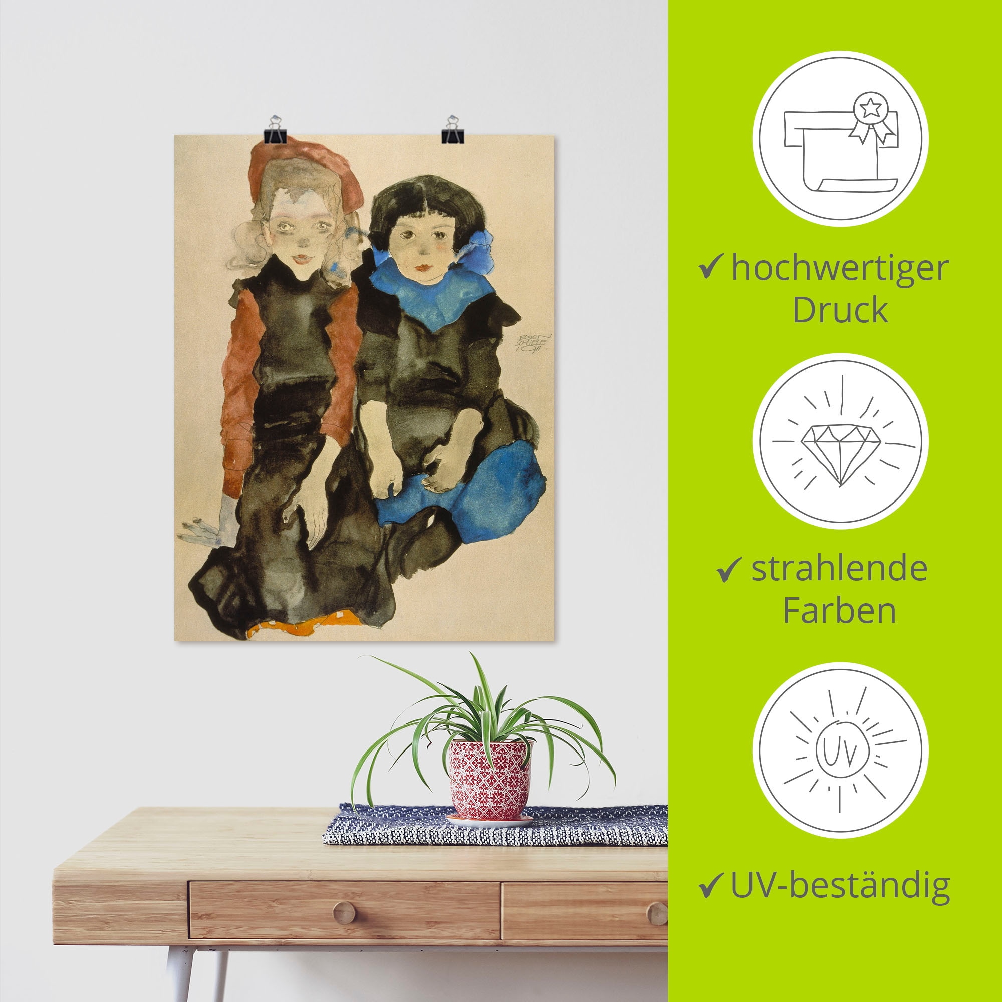 Artland Kunstdruck »Zwei kleine Mädchen. 1911«, Kind, (1 St.), als Alubild, Leinwandbild, Wandaufkleber oder Poster in versch. Größen