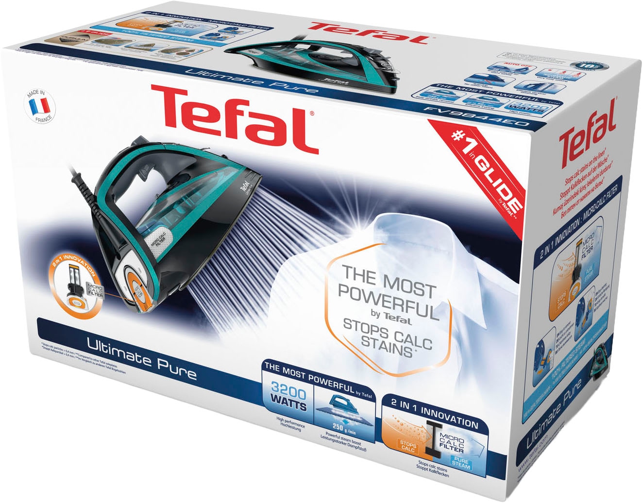 Tefal Dampfbügeleisen »FV9844 Ultimate Pure« 3200 W Durilium Airglide Autoclean-Bügelsohle, automatische Abschaltung