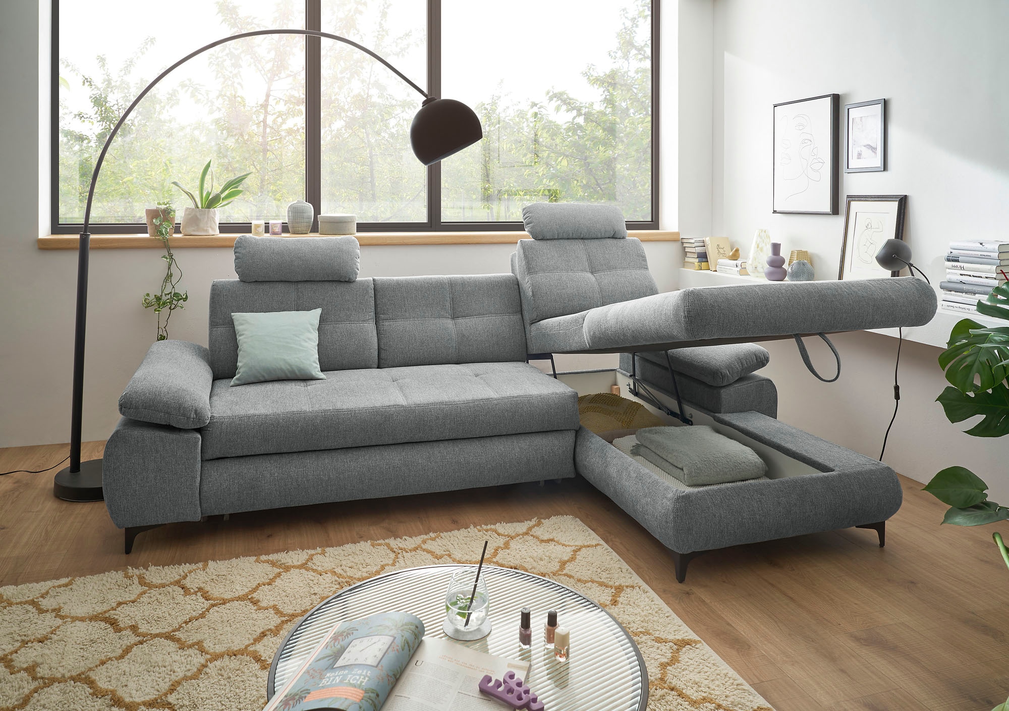 ED EXCITING DESIGN Ecksofa »Altona L-Form« mit Bettfunktion, Bettkasten, Armteilverstellung & Kopfstützen