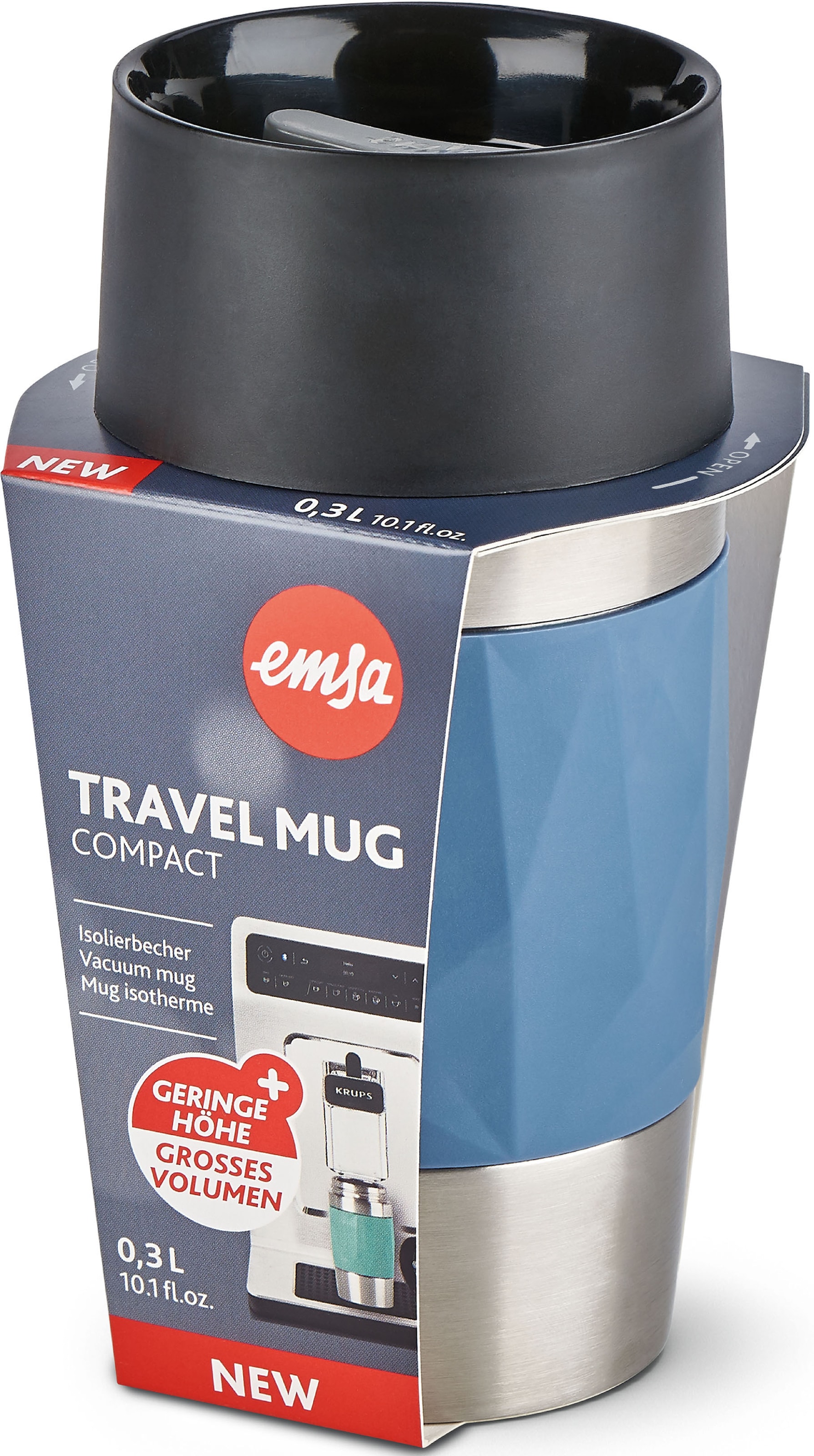 Emsa Thermobecher »Travel Mug Compact«, 0,3L, Edelstahl, 3h warm/6h kalt, 360°Trinköffnung, spülmaschinenfest