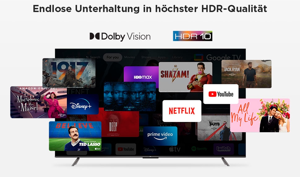 TCL LED-Fernseher, 189 cm/75 Zoll, 4K Ultra HD, Smart-TV-Google TV, HDR Premium, Dolby Atmos, HDMI 2.1, Metallgehäuse