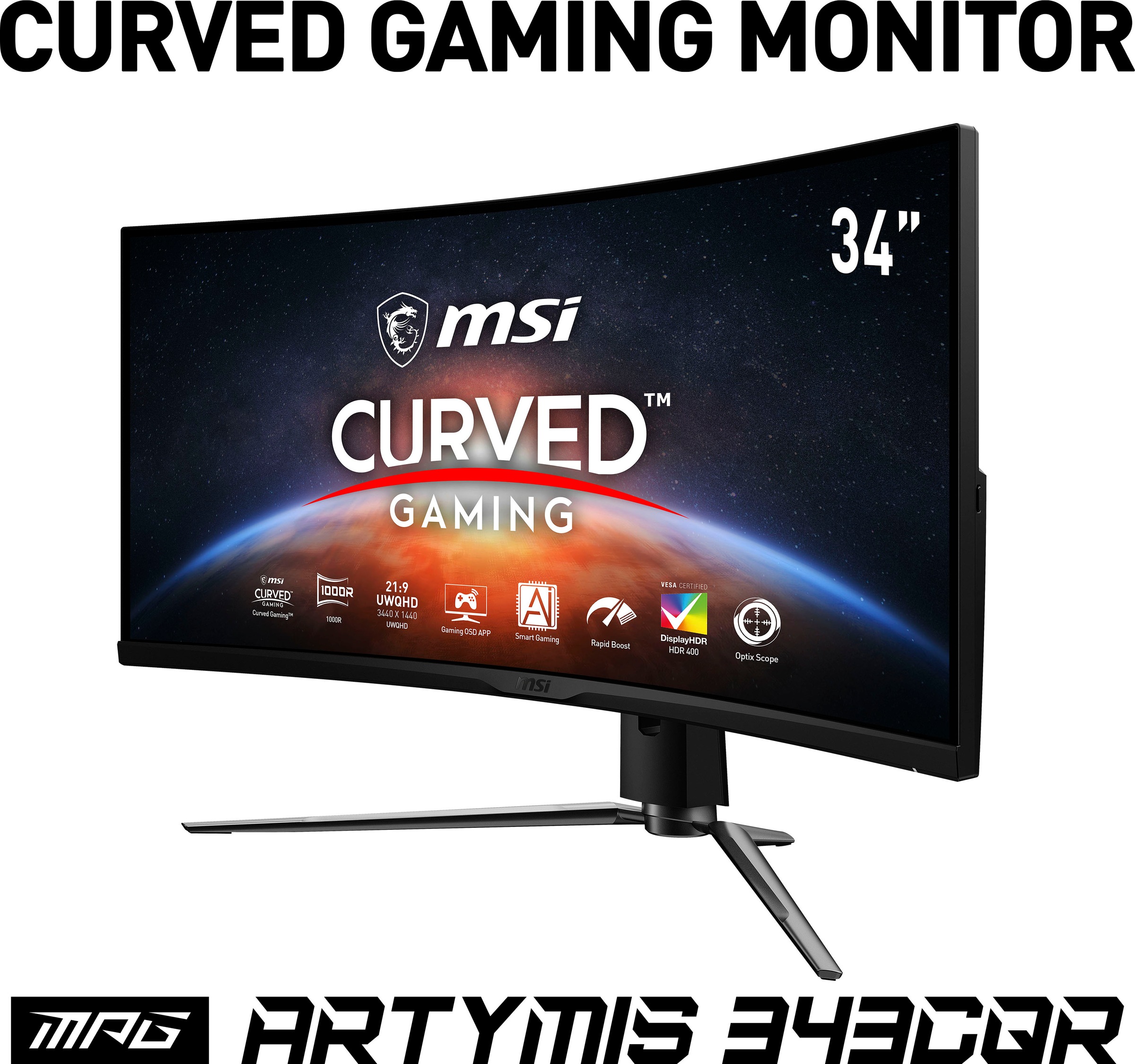 MSI Curved-Gaming-LED-Monitor »MPG Artymis 343CQR«, 86 cm/34 Zoll, 3440 x 1440 px, UWQHD, 1 ms Reaktionszeit, 165 Hz, höhenverstellbar, 3 Jahre Herstellergarantie