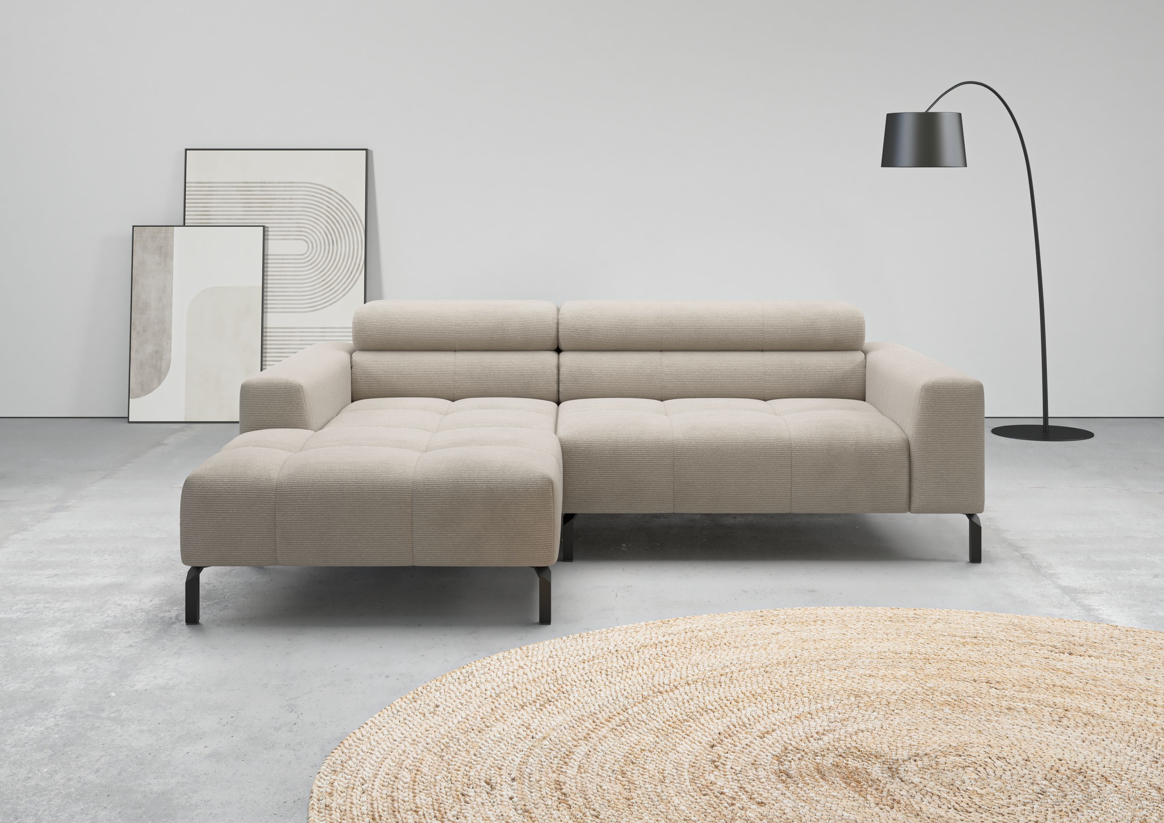 Home affaire Ecksofa »Ecksofa Claya, L-Form, Kopfteilverstellung, Breite 223 cm« Moderne Steppung, weicher Polsteraufbau & saugroboterfreundliche Höhe