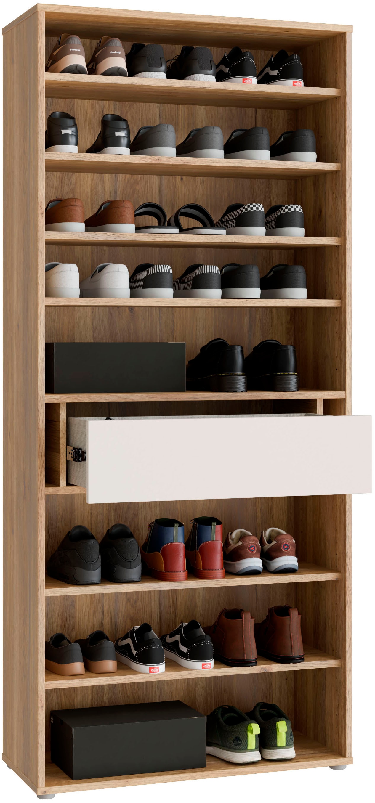 FORTE Schuhschrank Metallgriffe Schwarz, Soft Close, Vollauszug