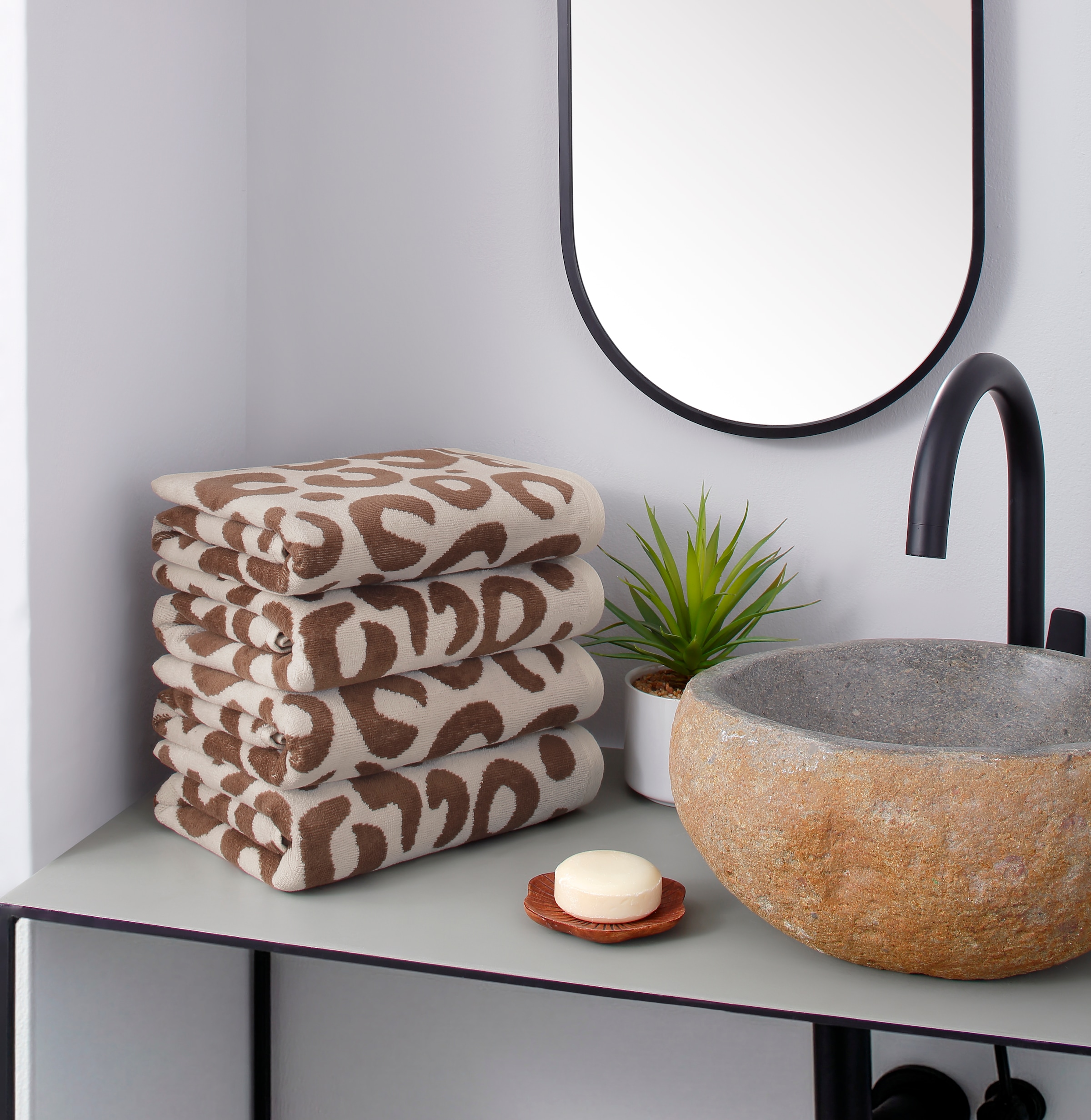 OTTO home Handtuch Set »Anna Leopardenmuster, 4-tlg Handtuch-Set, 50x100cm, 100% Baumwolle« Handtücher, weich, saugstark, modern, Leo, Animal Print