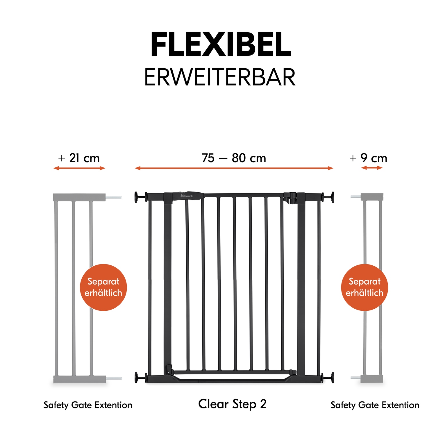 Hauck Türschutzgitter »Clear Step 2, Black«, auch als Treppenschutzgitter verwendbar; 75-80 cm, flacher Durchgang