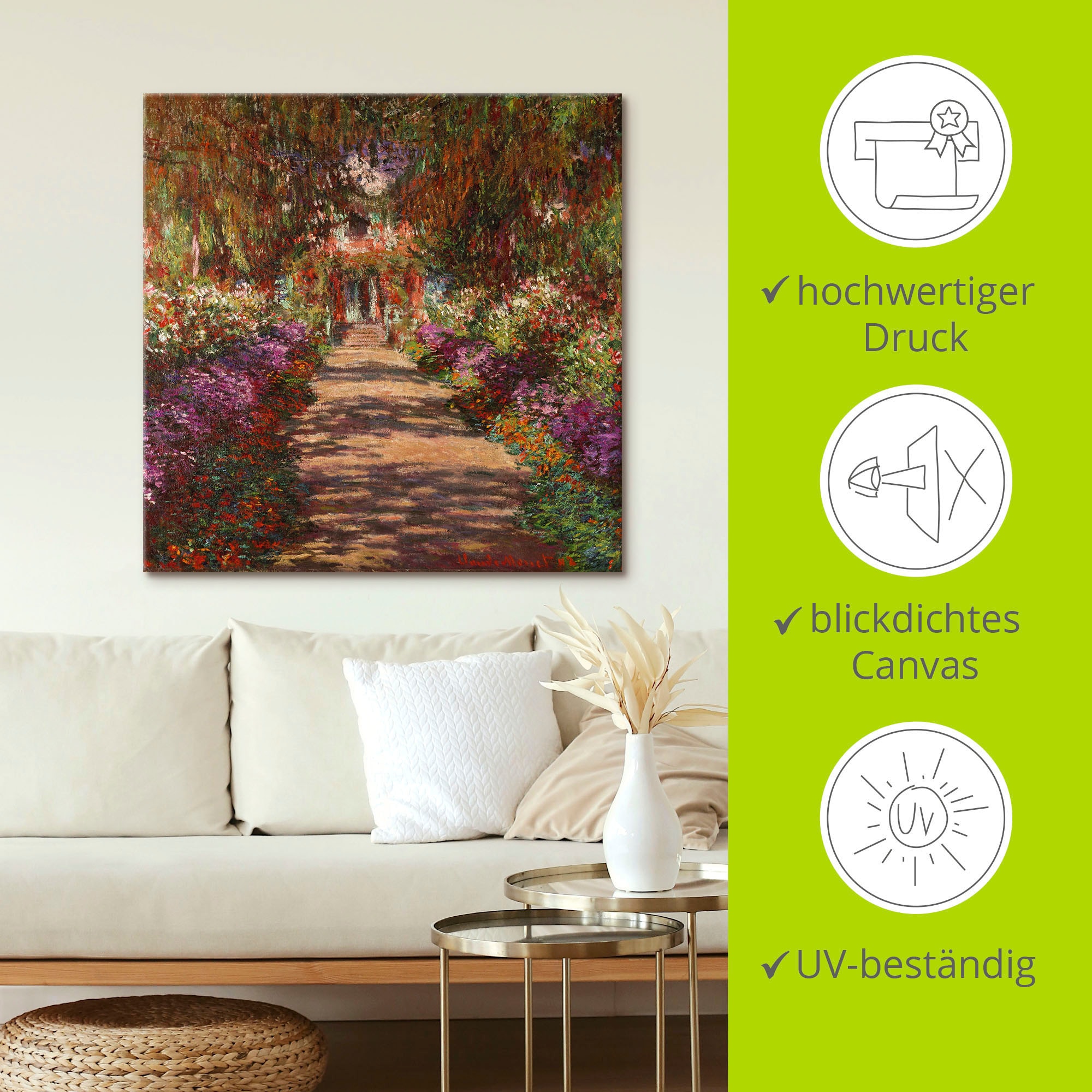 Artland Wandbild »Weg in Monets Garten in Giverny. 1902« Garten 1 Stk. tlg. als Alubild, Outdoorbild, Leinwandbild, Poster, Wandaufkleber