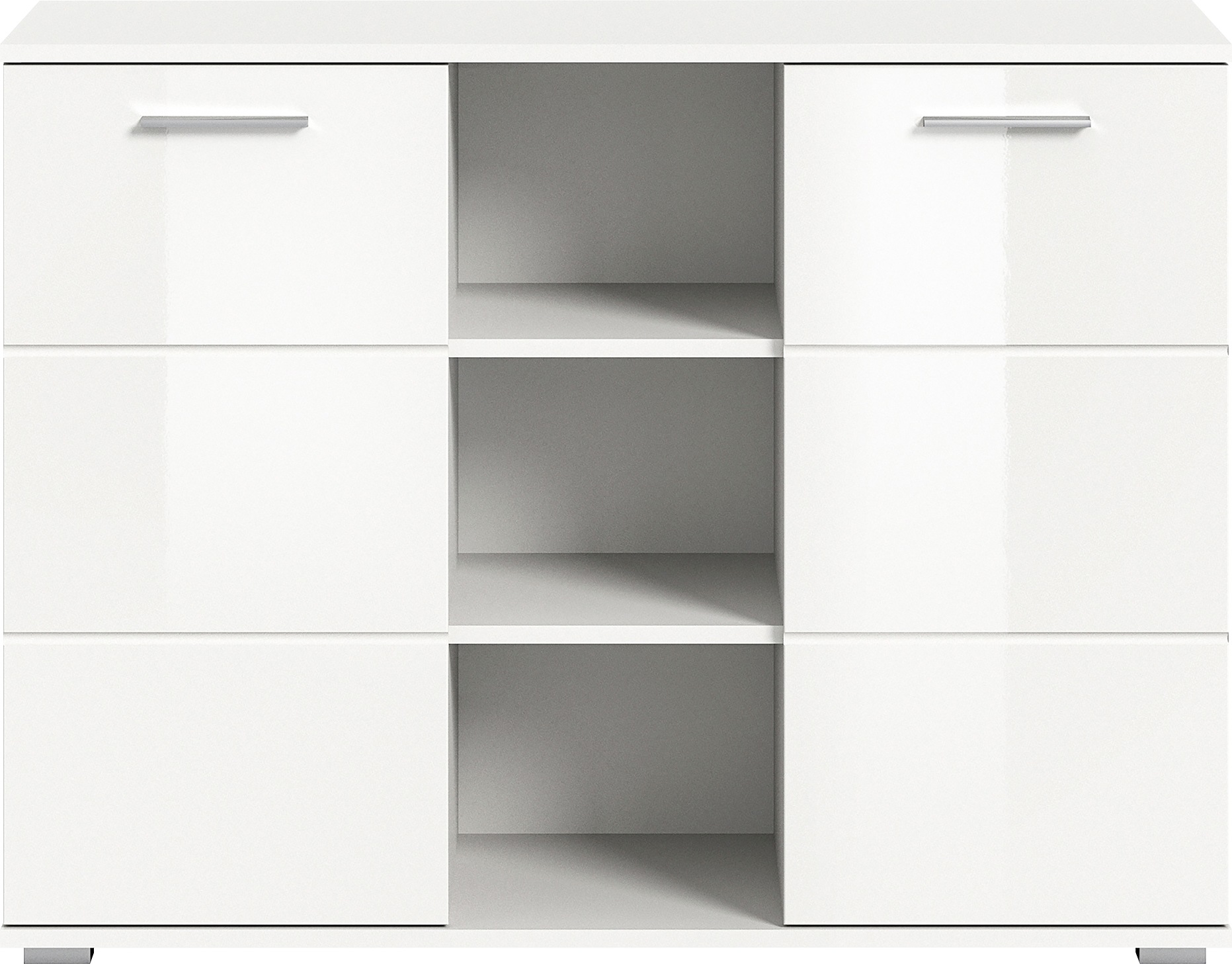 INOSIGN Sideboard »Valge, Breite 110 cm, 2 Türen, 4 verstellbare Böden, 3 offene Fächer«, Front-Rillenfräsung, Schuhkommode, Anrichte, Schrank, Kommode