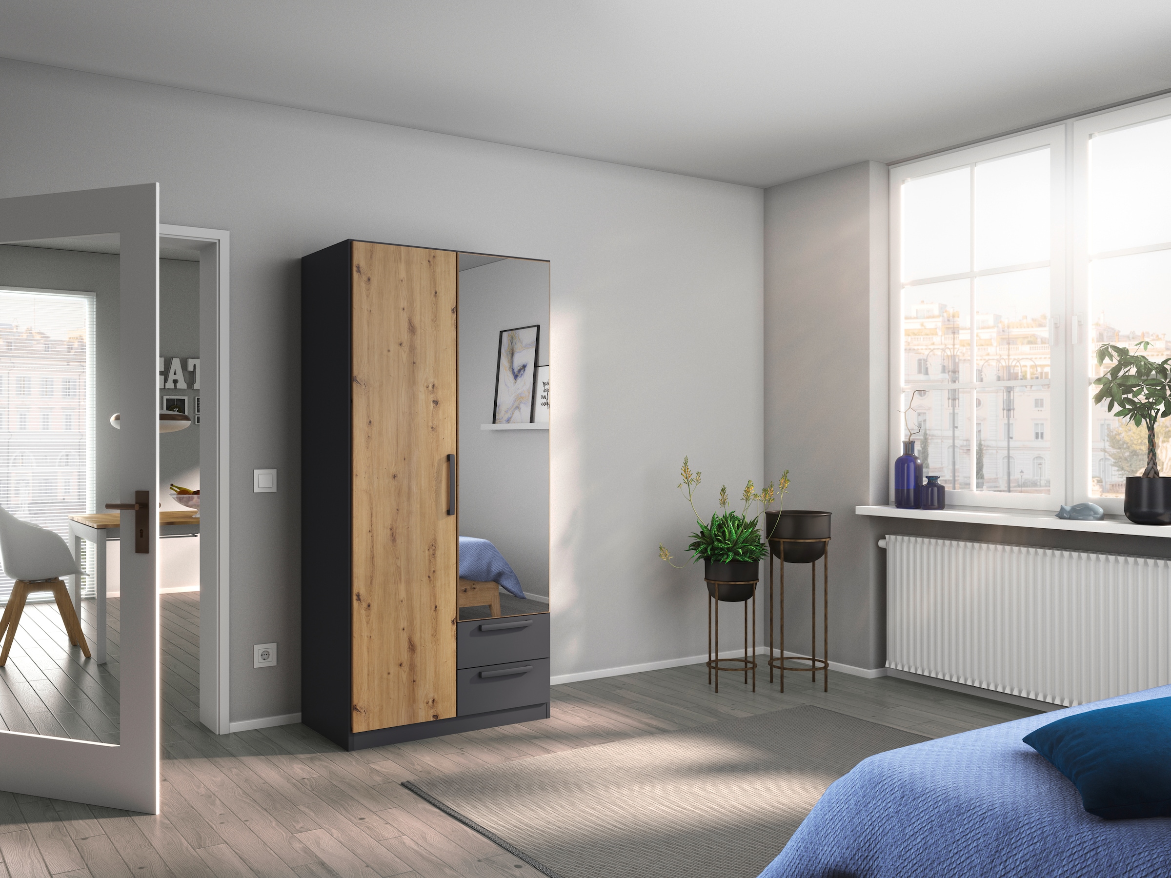 rauch Drehtürenschrank »StyleUp« Typ Dark & Wood mit trendigen farblich abgesetzten Griffen
