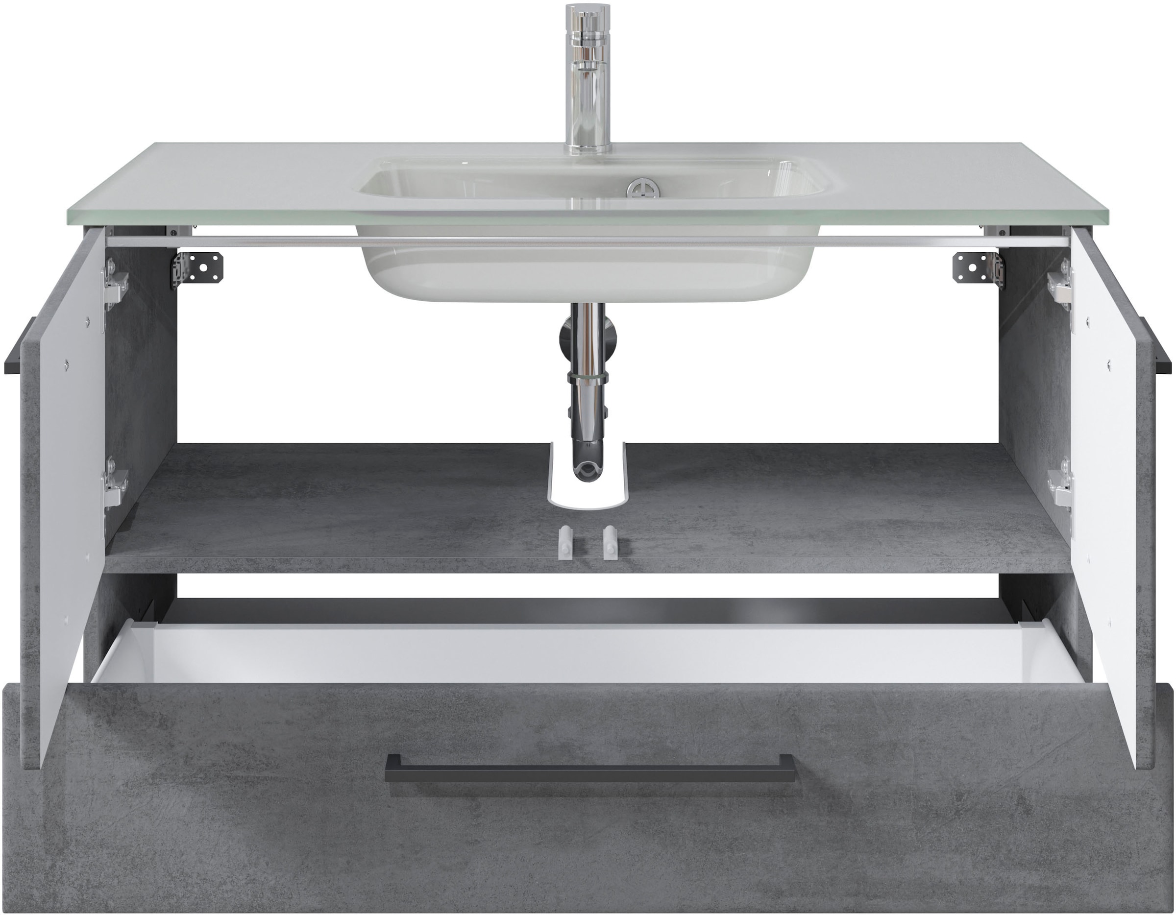 Saphir Badmöbel-Set »Quickset 945 Glas-Waschtisch mit Unterschrank, 99 cm breit, Waschplatz« 1 Stk. tlg.