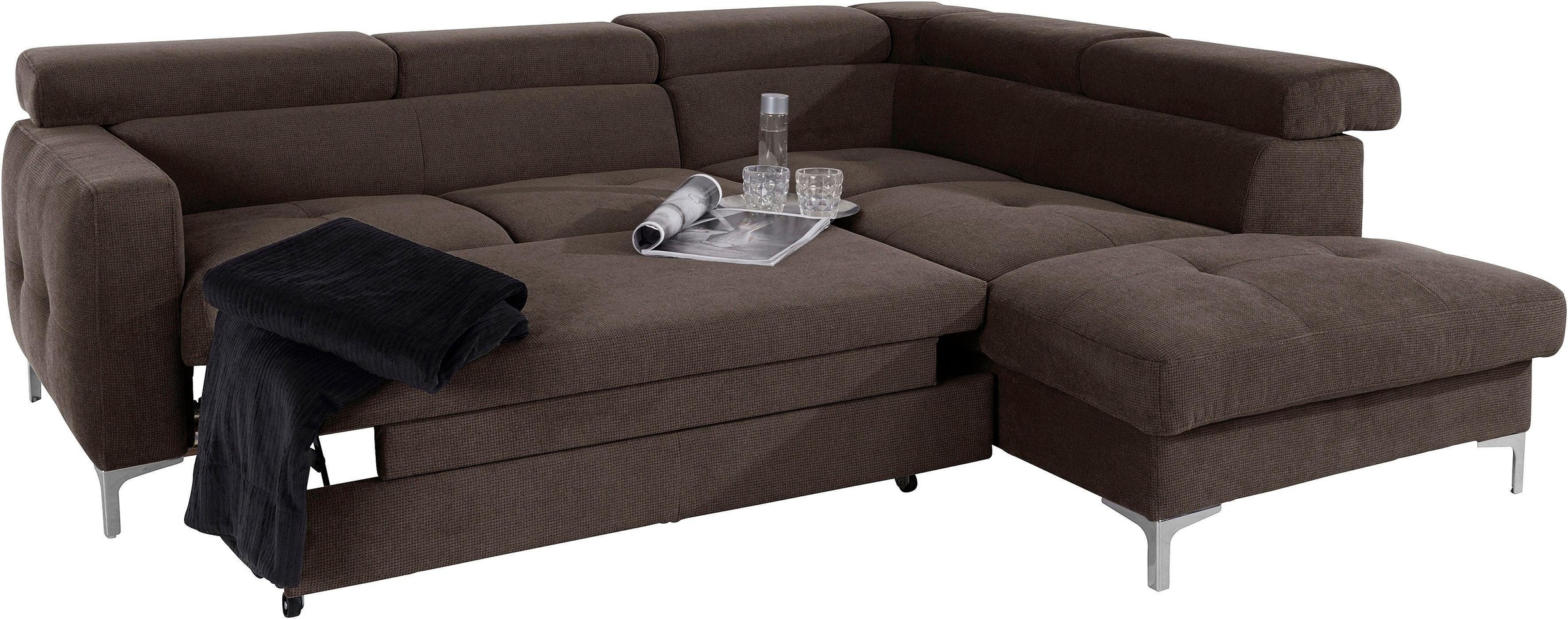 COTTA Polstergarnitur »Sammy L-Form«, (Set), Set bestehend aus: Ecksofa mit Kopfteilverstellung & Hocker