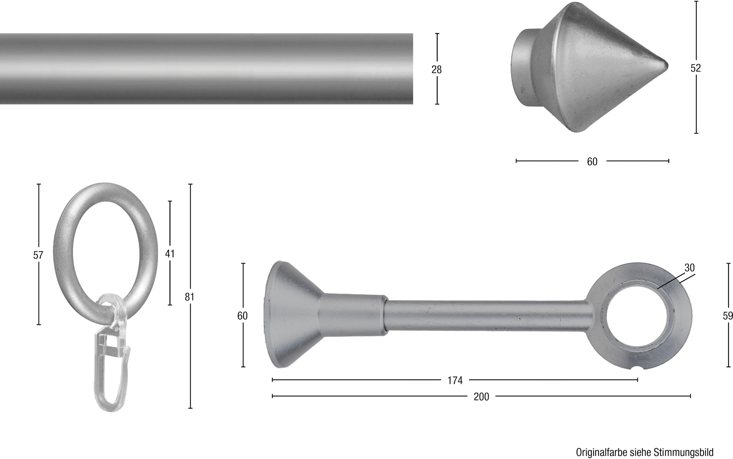 GARESA Gardinenstange »PALMI«, Ringe Endknopf 2 Kunststoff, verlängerbar, Spitze, mit Vorhanggarnitur Wunschmaßlänge, läufig-läufig