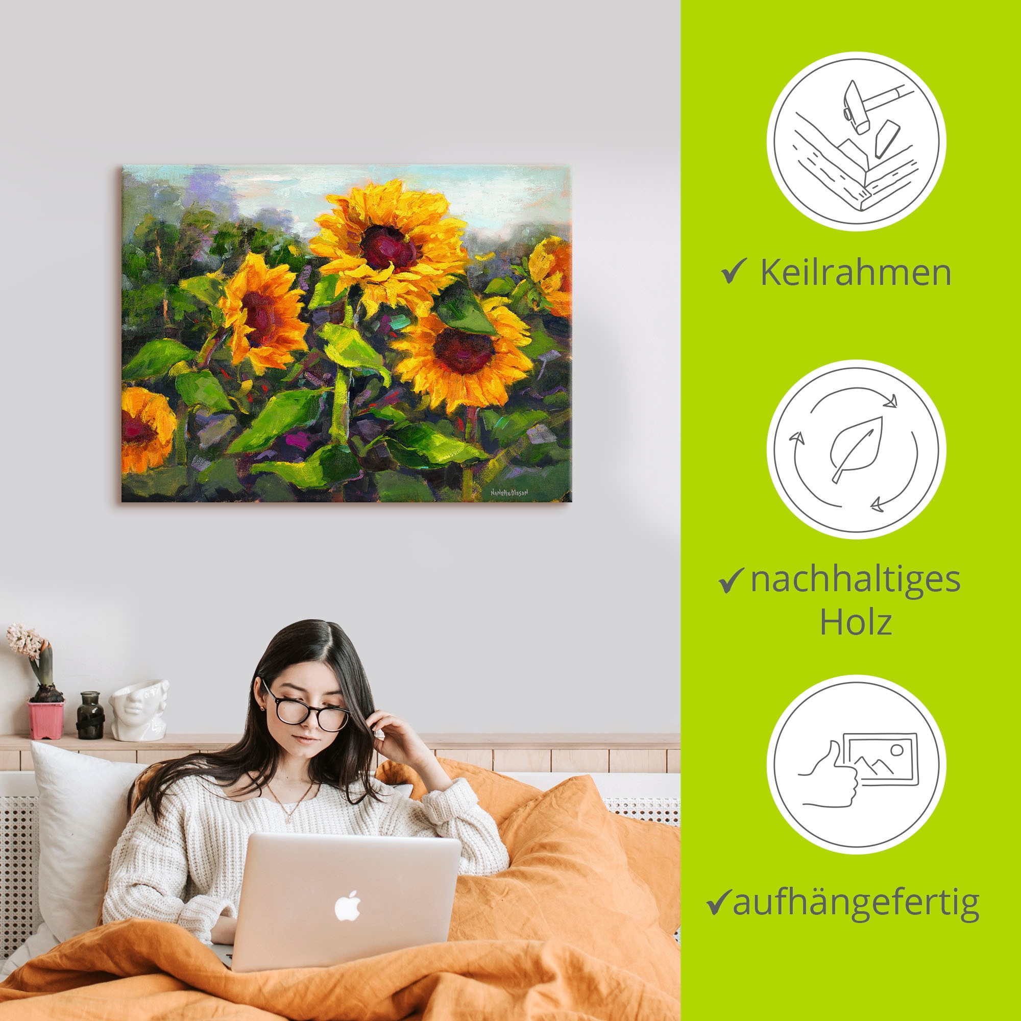 Artland Leinwandbild »Das Erwachen der Sonnenblumen IV« Blumen 1 Stk. tlg. auf Holzrahmen gespannt