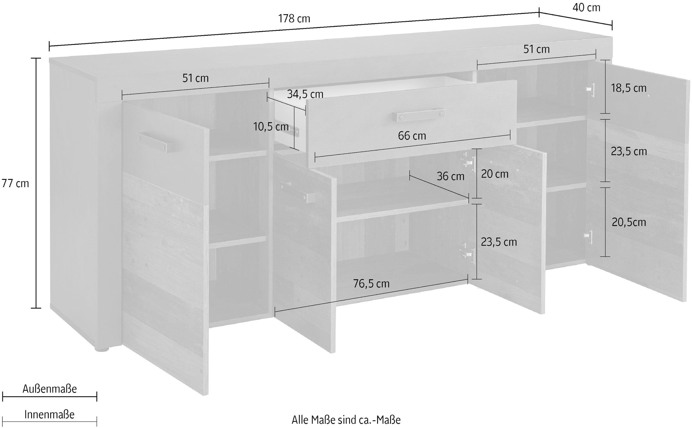 INOSIGN Sideboard »Ilana«, Kommode mit Schublade und 8 Fächern, Breite 178 cm