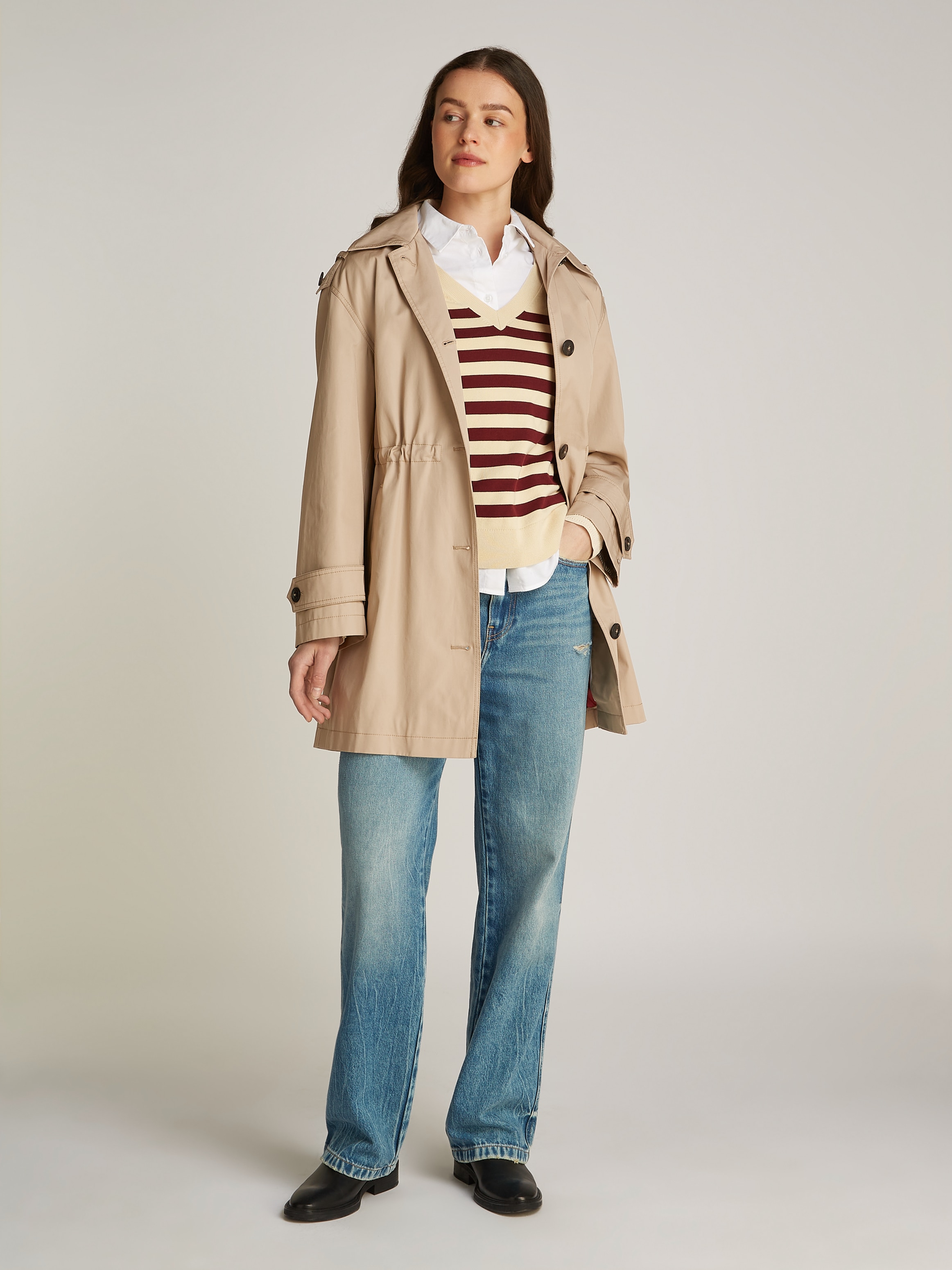 Tommy Hilfiger Parka »ESS COTTON HOOD PARKA«, mit Kapuze, im Trench Coat Look, mit Kapuze, mit Taillengürtel