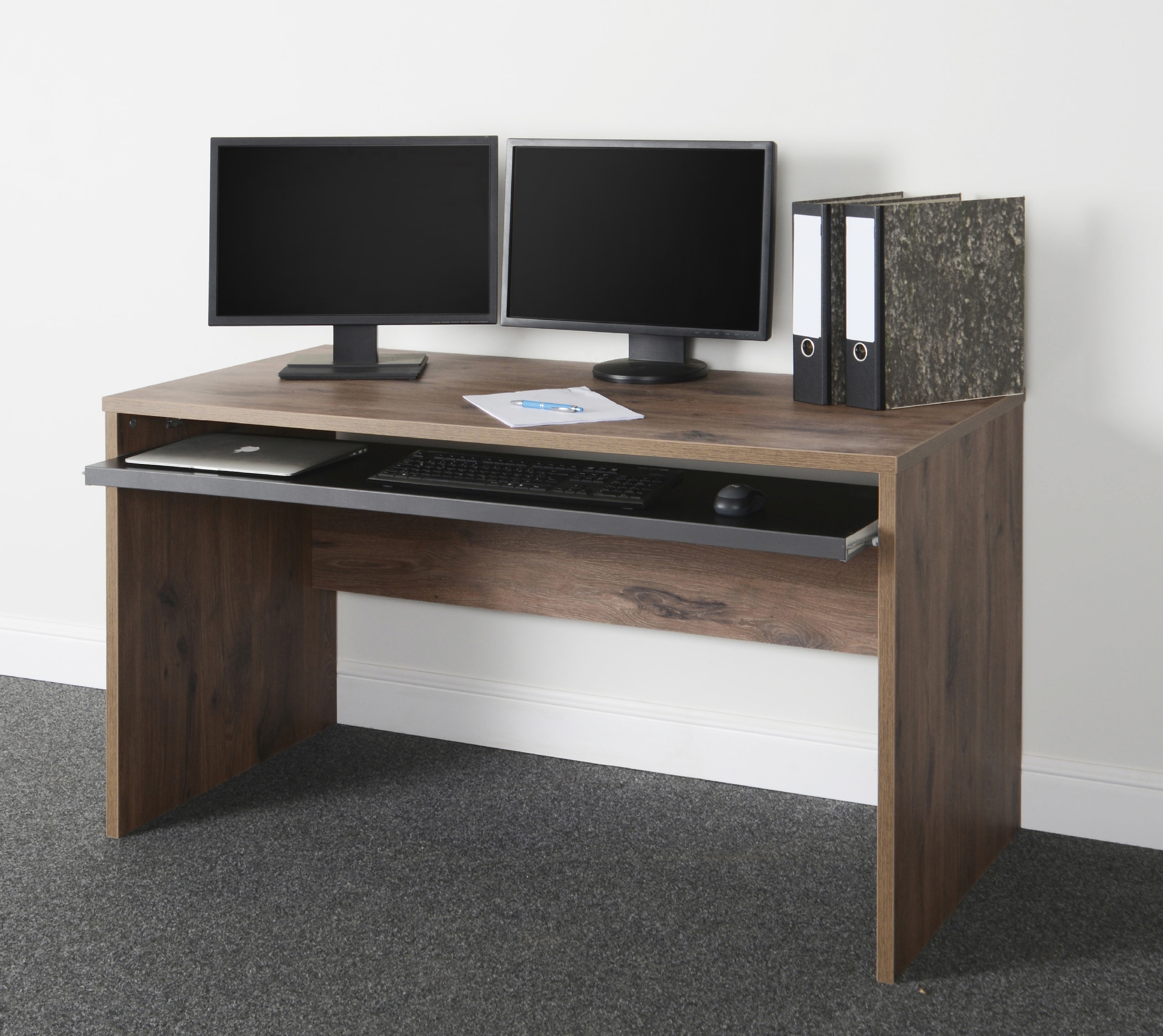 VOGL Möbelfabrik Schreibtisch »Barrie mit 2-farbigem Tastaturauszug«, in 2 Breiten, 2,5 cm Tischplattenstärke, Made in Germany