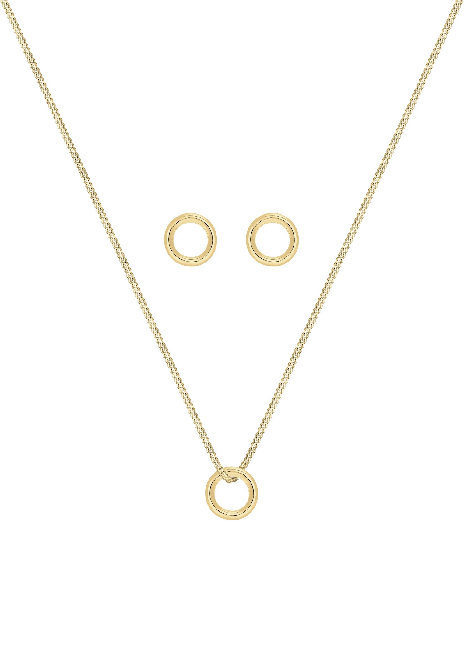 Elli Premium Ohrring und Ketten Set »Schmuckset Kreis Rund 375 Gelbgold« ()