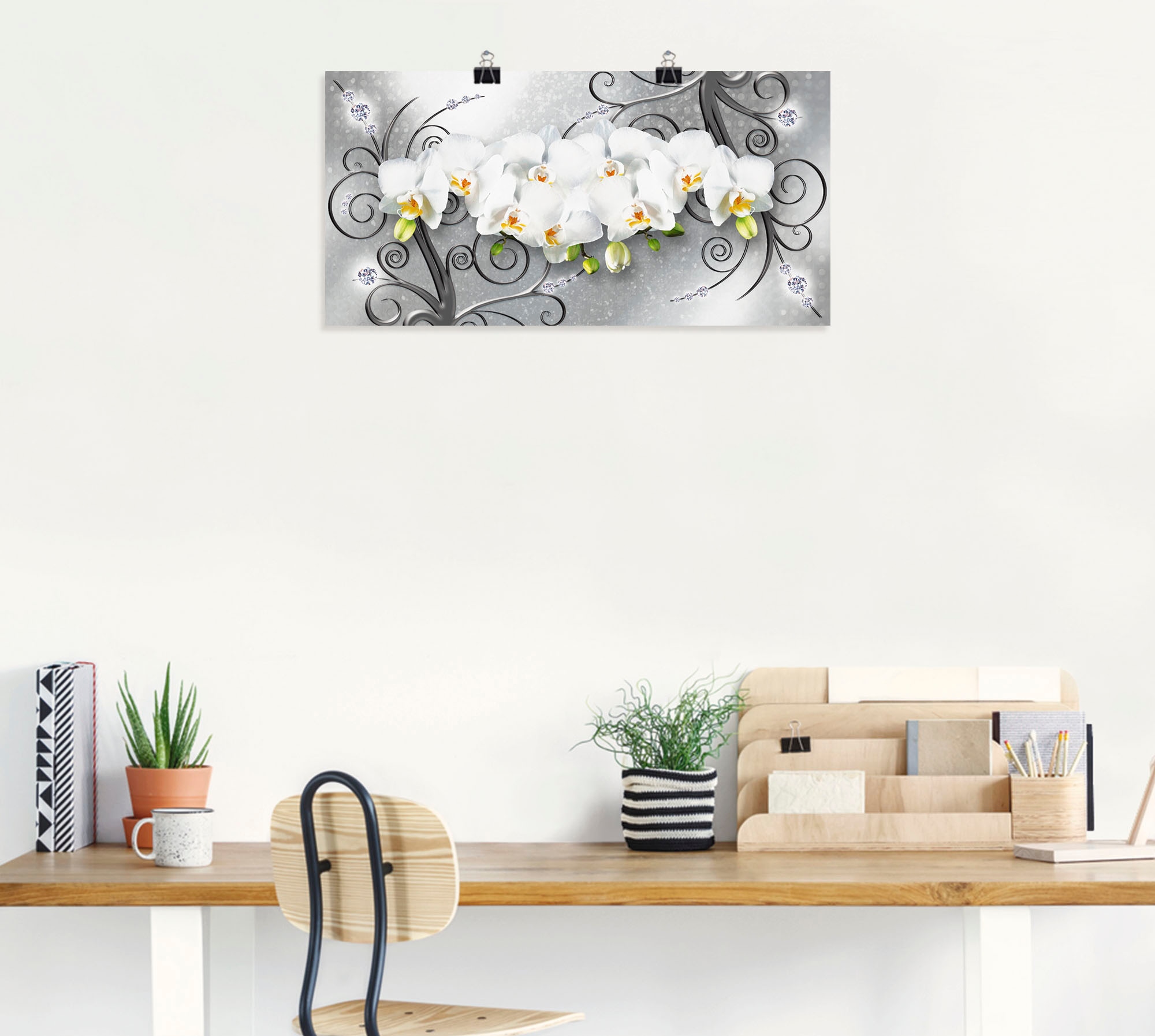 Artland Wandbild »weiße Orchideen auf Ornamenten« Blumenbilder 1 Stk. tlg. als Alubild, Outdoorbild, Leinwandbild, Poster, Wandaufkleber