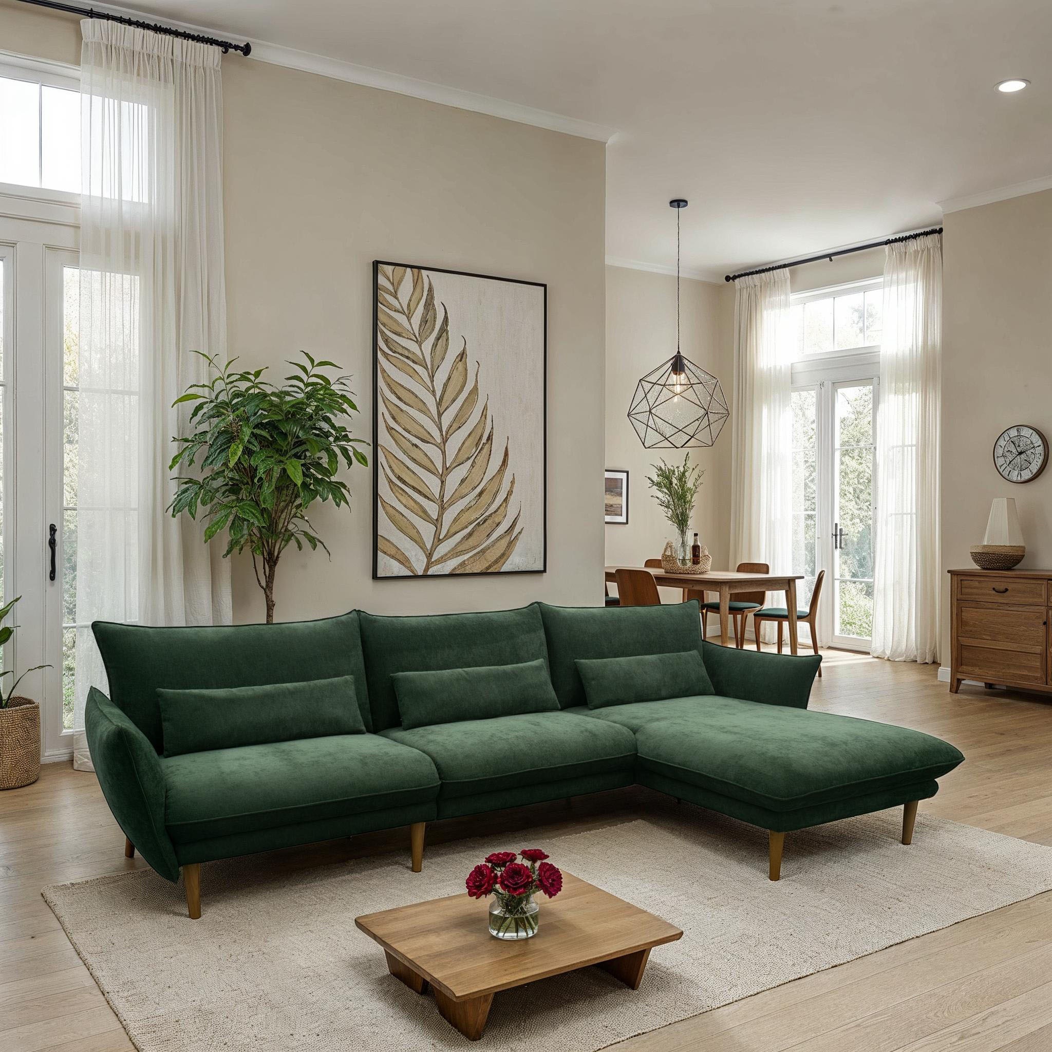 DOMO collection Ecksofa »Leuven modern mit schmalen Armlehnen, Breite 282 cm, L-Form« angenehm feste Polsterung, bodenfrei, 19 cm hohe Holzfüße