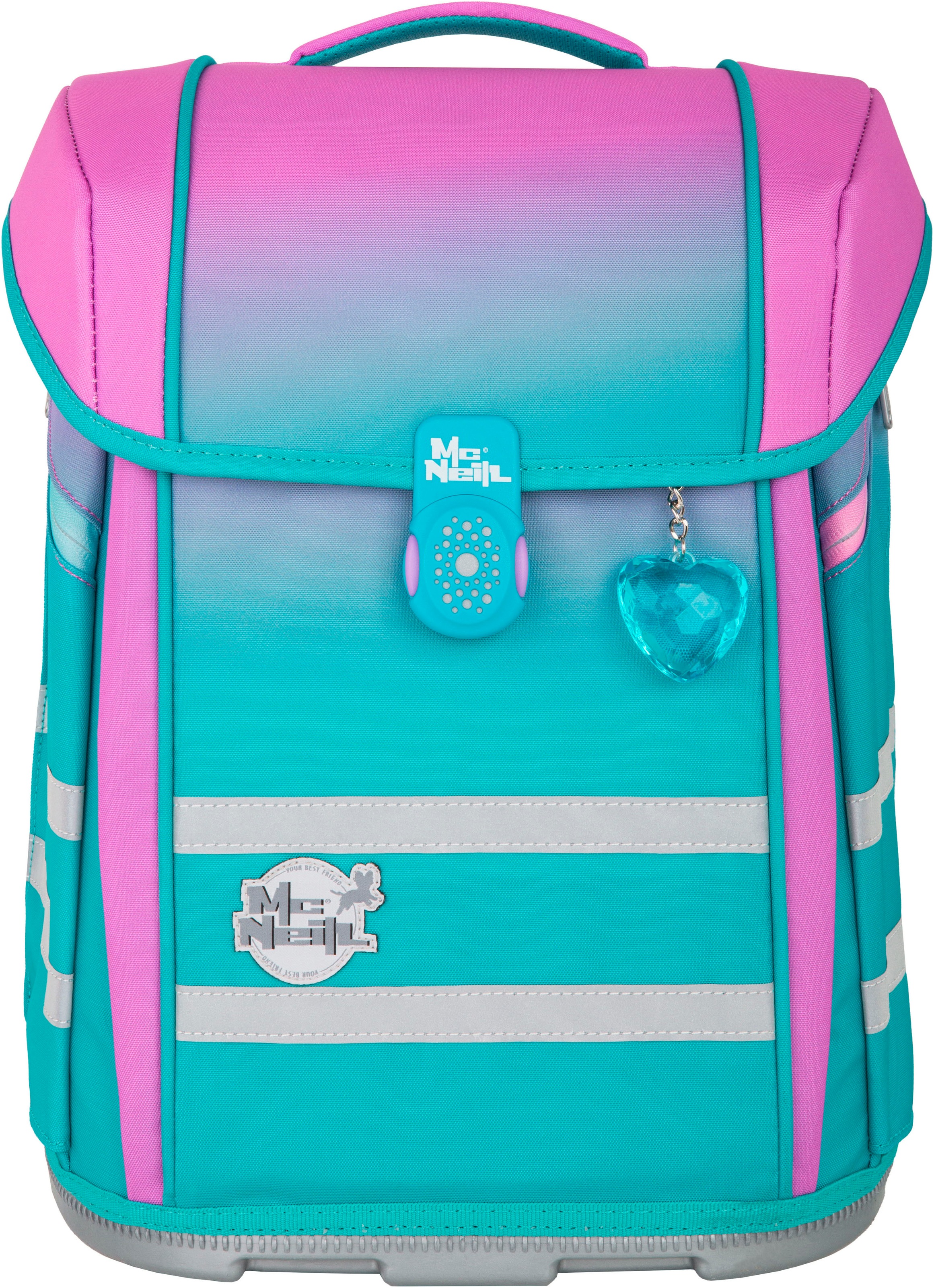 McNeill Schulranzen »Perfecto, Blueberry« reflektierende Streifen auf den Schultergurten;retroreflektierende Flächen inkl. Federmäppchen, Turnbeutel, Schlamperrolle & Motivmagnet