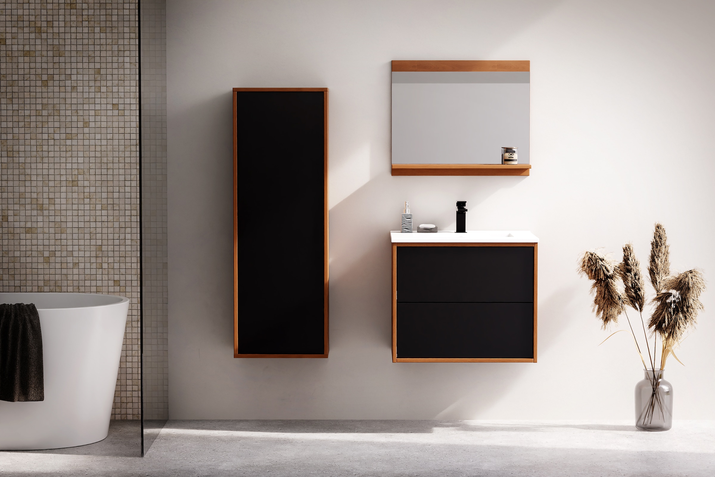 welltime Waschtisch »Waschbeckenunterschrank Line mit Waschbecken,Badmöbel,zwei Schubladen«, Badschrank mit Waschbecken, Push to open, Maße B/H/T: 61/53/47 cm