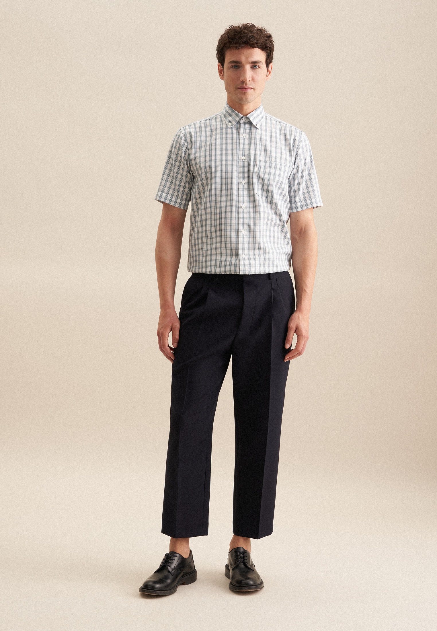 seidensticker Businesshemd »Comfort«, Comfort Kurzarm Button-Down-Kragen Karo