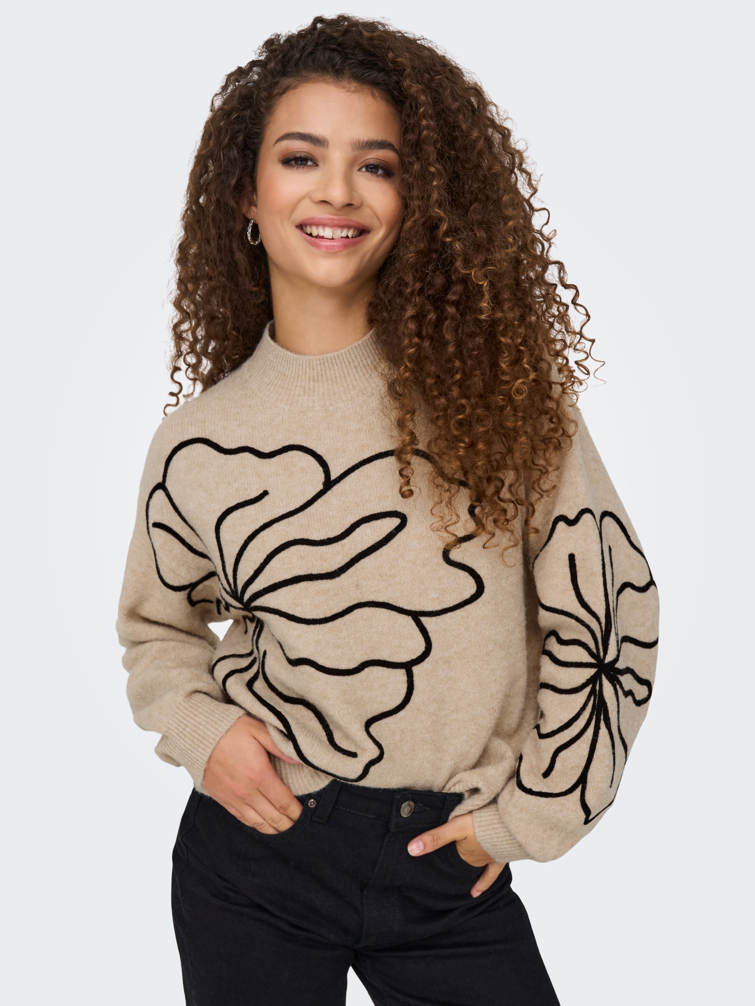 JDY Strickpullover »JDYJELLA L/S FLOWER PULLOVER KNT NOOS« Materialmix, regular fit