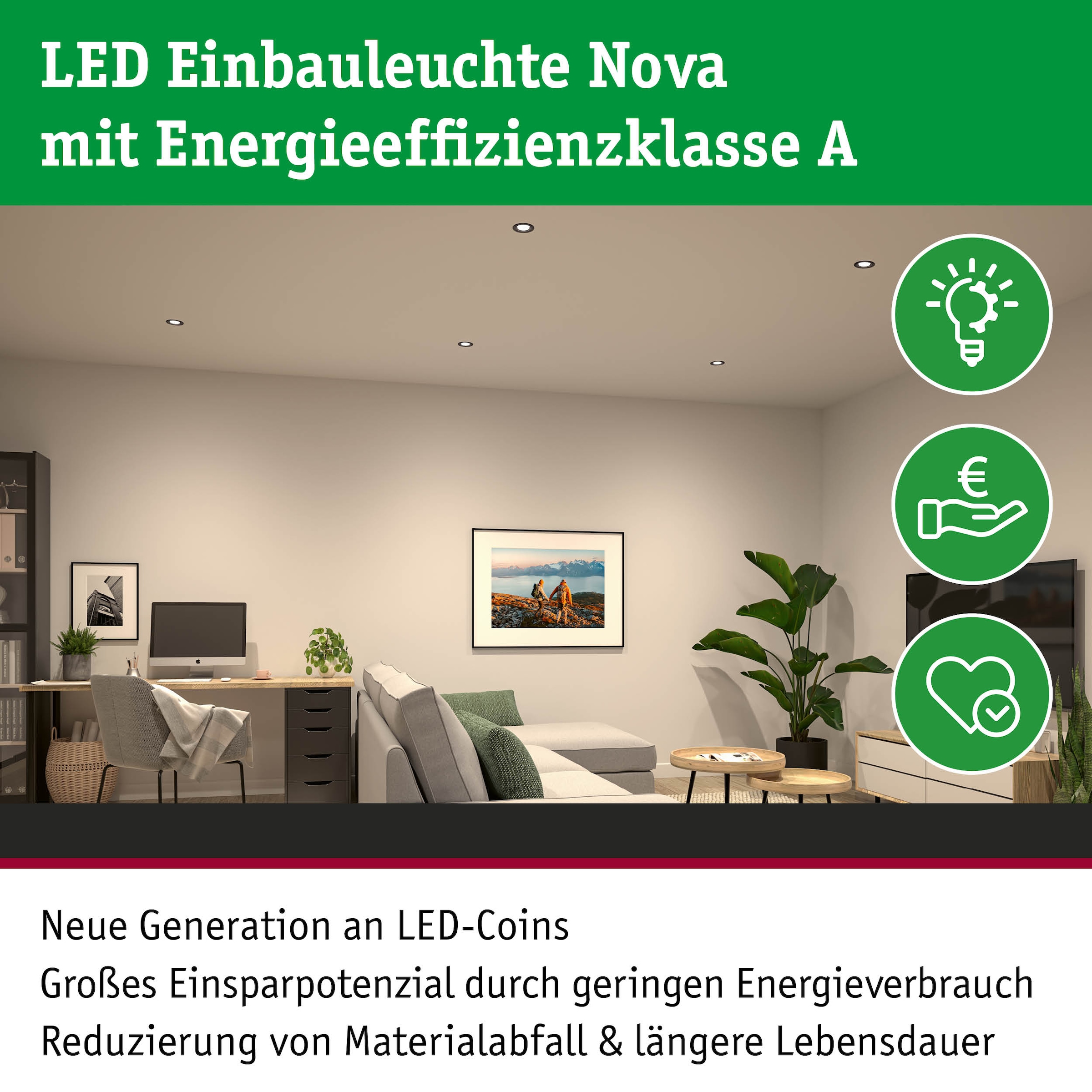 Paulmann LED Einbauleuchte »LED Einbauleuchte Nova Coin 50mm  2,8W 505lm 230V  4000K Klar« LED-Modul 1 Stk. Neutralweiß