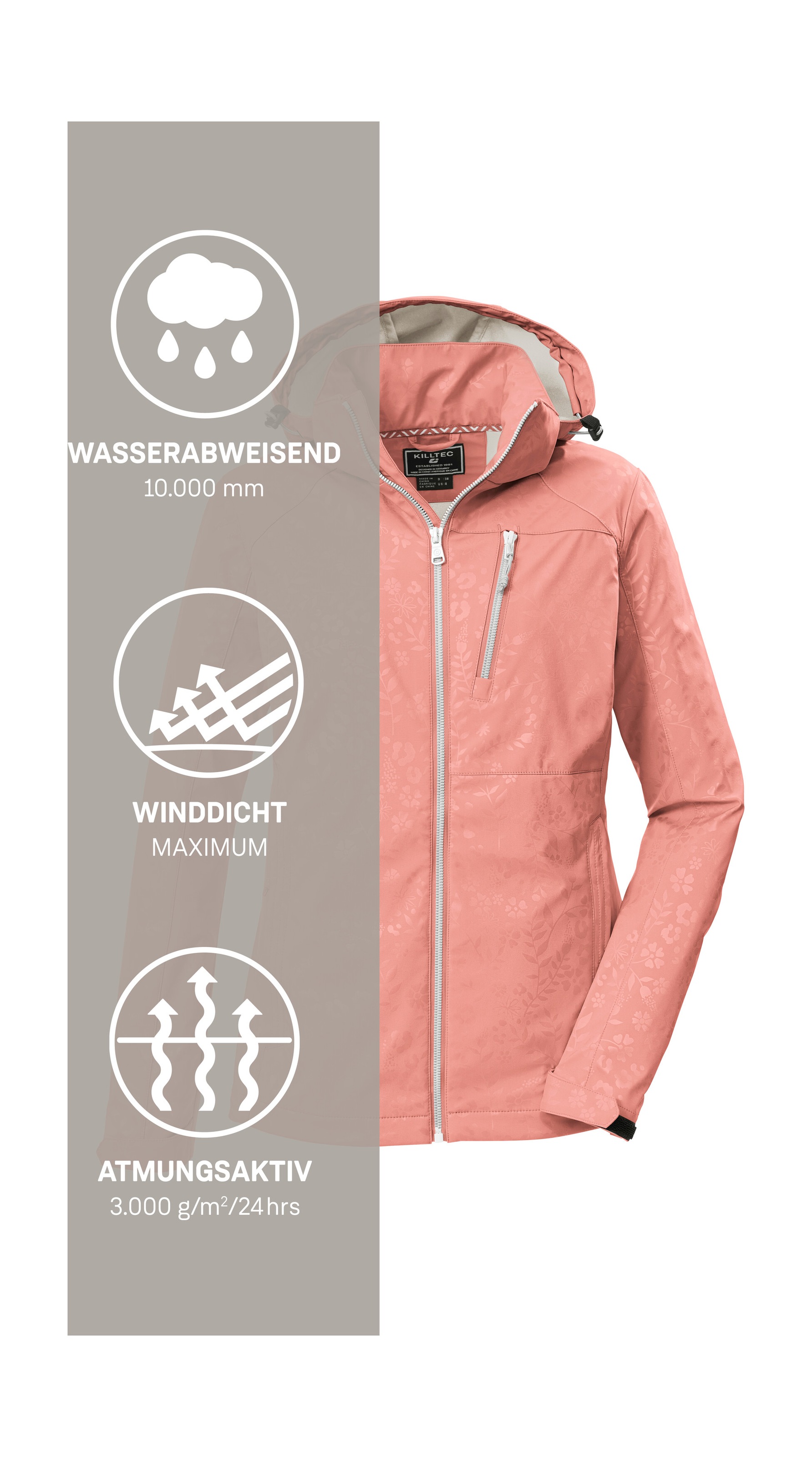Killtec Softshelljacke »KOS 13 WMN SFTSHLL JCKT FLORAL« Wasserabweisende, winddichte Softshelljacke mit floralem Muster