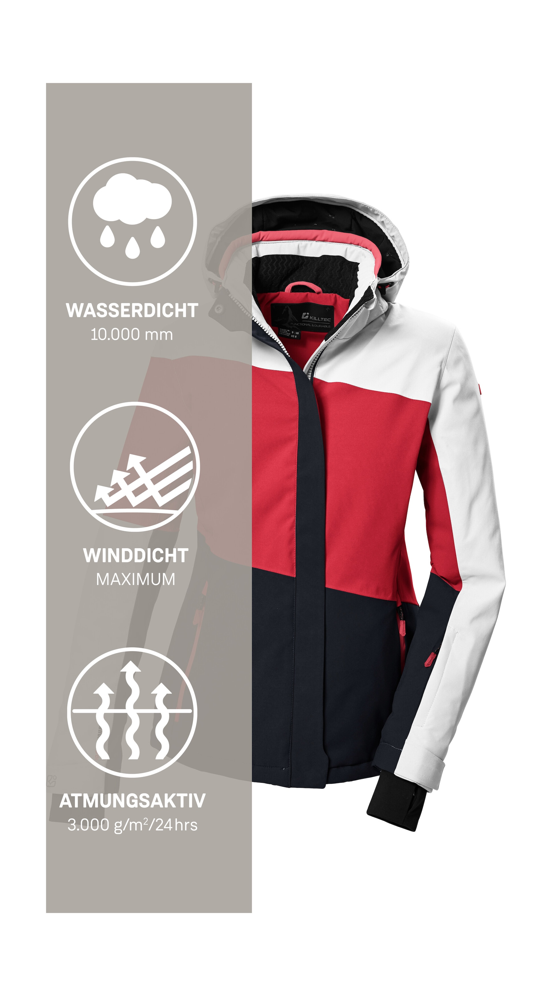 Killtec Skijacke »KSW 67 WMN SKI JCKT« Damen Skijacke: wasserdicht, atmungsaktiv, abnehmbare Kapuze
