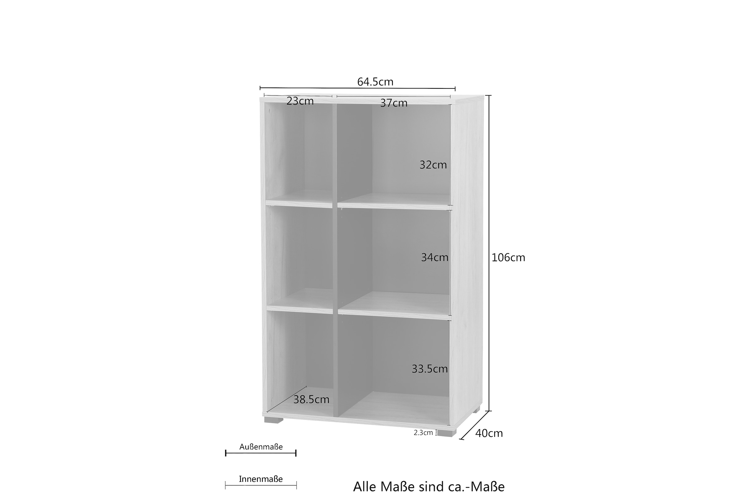 Places of Style Aktenregal »Moid,«, Bücherregal, Maße 64,5x40x106 cm, 6 Fächer für viel Stauraum