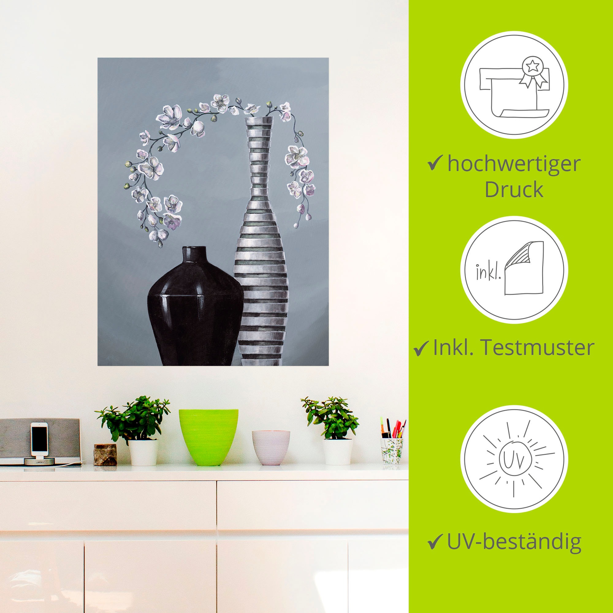 Artland Wandbild »Metallische Vasen«, Vasen & Töpfe, (1 St.), als Alubild, Outdoorbild, Leinwandbild, Poster, Wandaufkleber