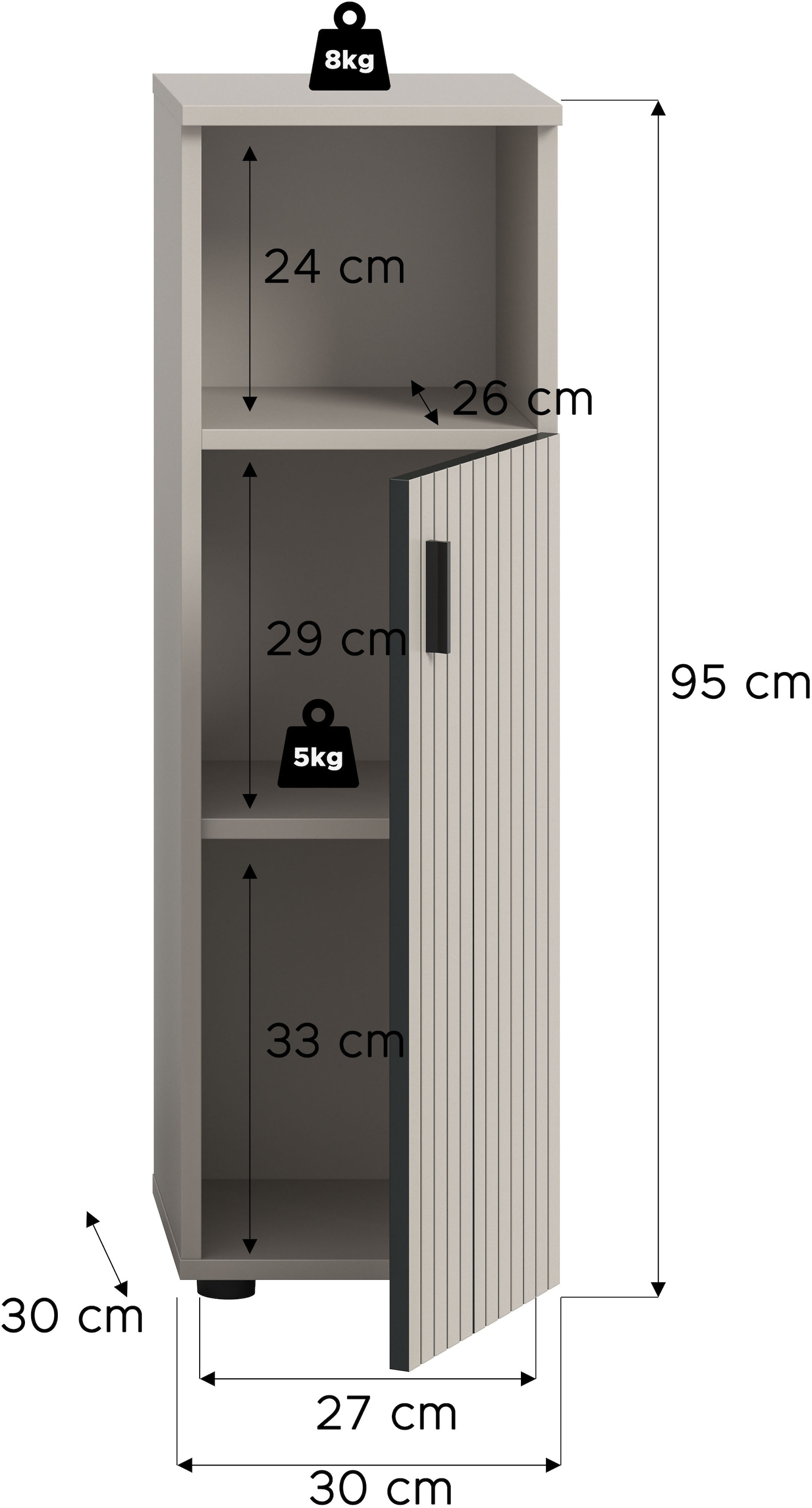 welltime Stauraumschrank »MANI, Höhe: 95 cm, Paneeloptik, 1 offenes Fach, 1 Tür« 1 Stk. tlg. Badezimmerschrank, Badschrank, Bad, Badezimmer