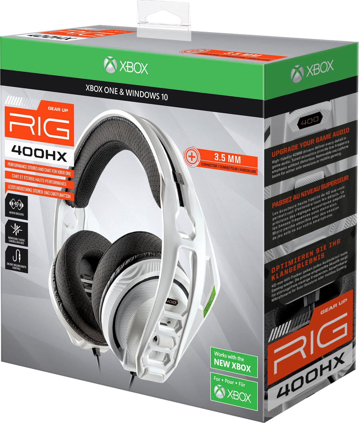 nacon Gaming-Headset »Nacon RIG Ear, | Mikrofon 3,5 3 Jahre Garantie Stereo, Gaming-Headset, UNIVERSAL PC, ➥ mm weiß, Xbox 400HX Klinke, one«, XXL kabelgebunden, Over abnehmbar-Geräuschisolierung