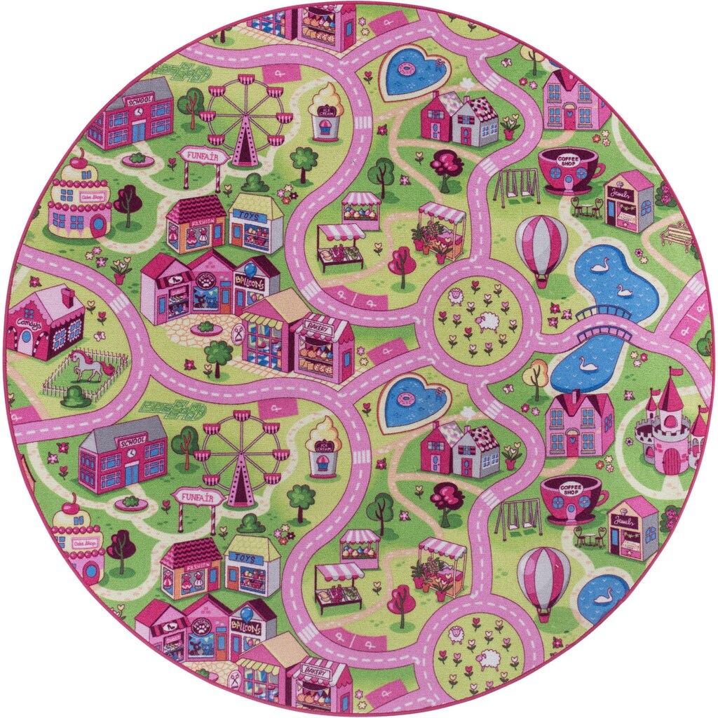 Andiamo Kinderteppich »Sweet Village«, rund, Straßen-Spiel-Teppich, Straßenbreite: 6,0 cm, Kinderzimmer